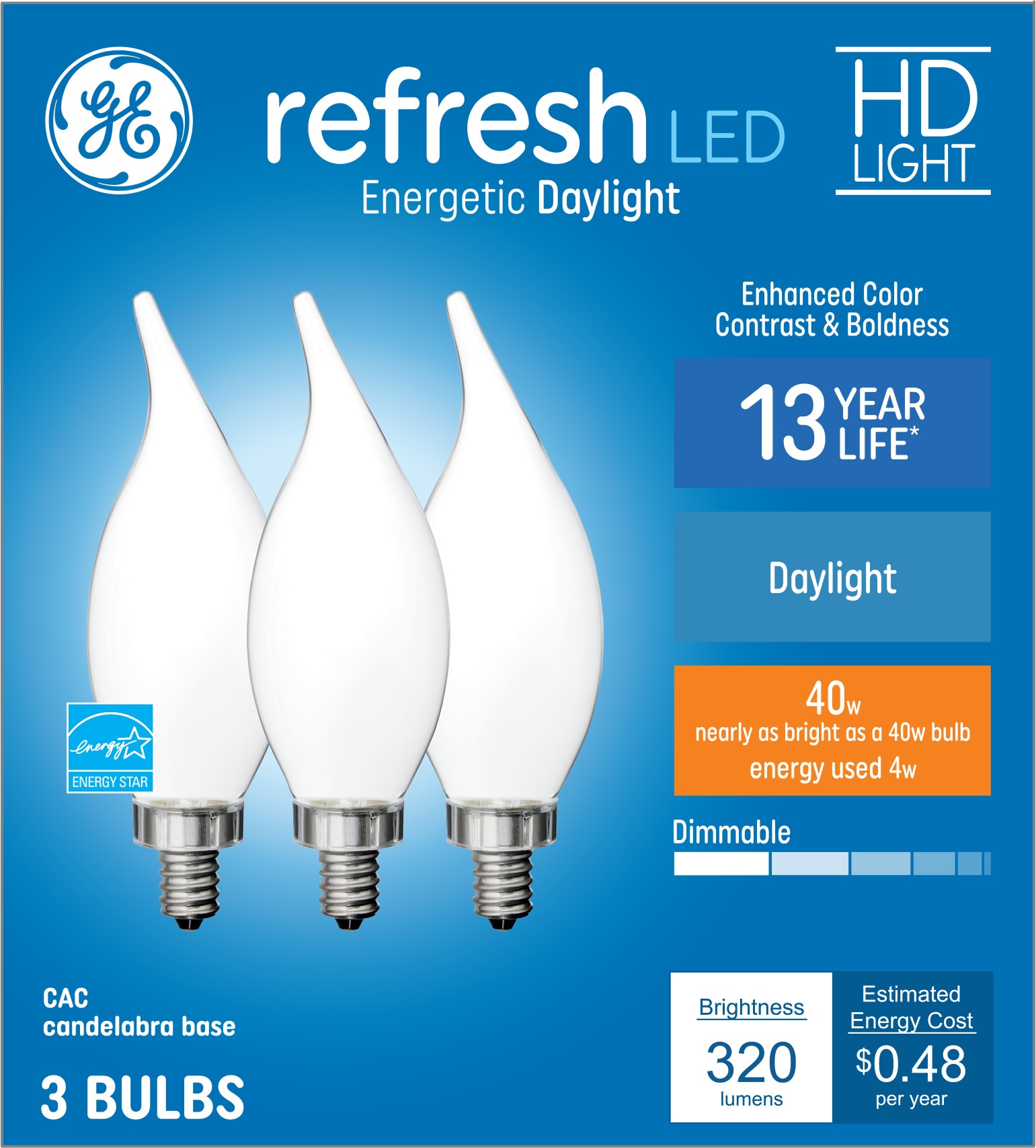 GE Refresh HD 60-Watt EQ A15 Daylight Candelabra Base (e-12) Dimmable LED Light  Bulb (2-Pack) in the General Purpose Light Bulbs department at