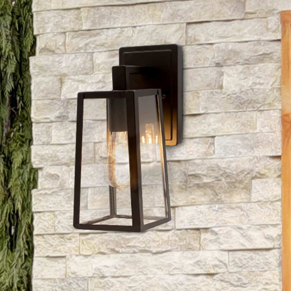 Black Metal and Clear Glass LED Outdoor Wall Sconce