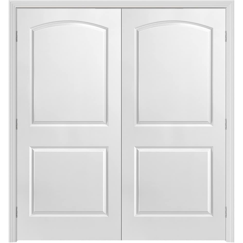 Masonite 640985 72-in x 80-in Primed Hollow core 2-panel round top Bi-parting Smooth Primed Molded composite Split Jamb Double Prehung Interior Door 351 Casing
