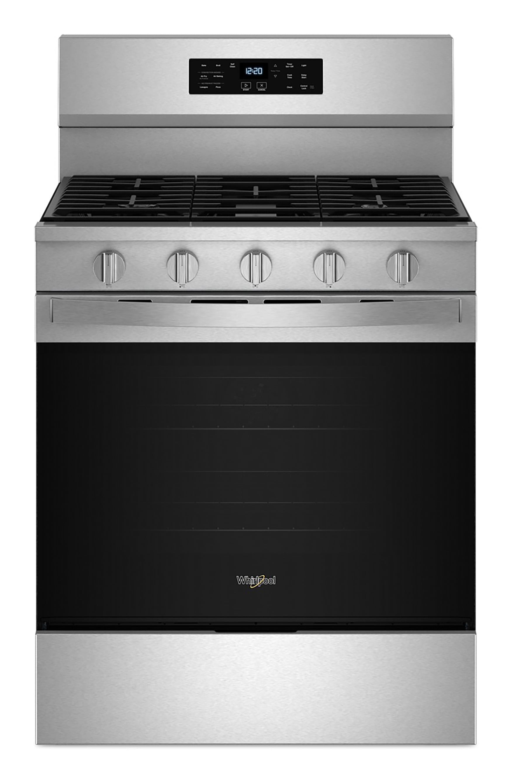 Whirlpool WFGS5030RS Air Cooking Technology 30-in 5 burners 5-cu ft Air Fry Convection Oven Freestanding Natural Gas Range ( Stainless Steel )