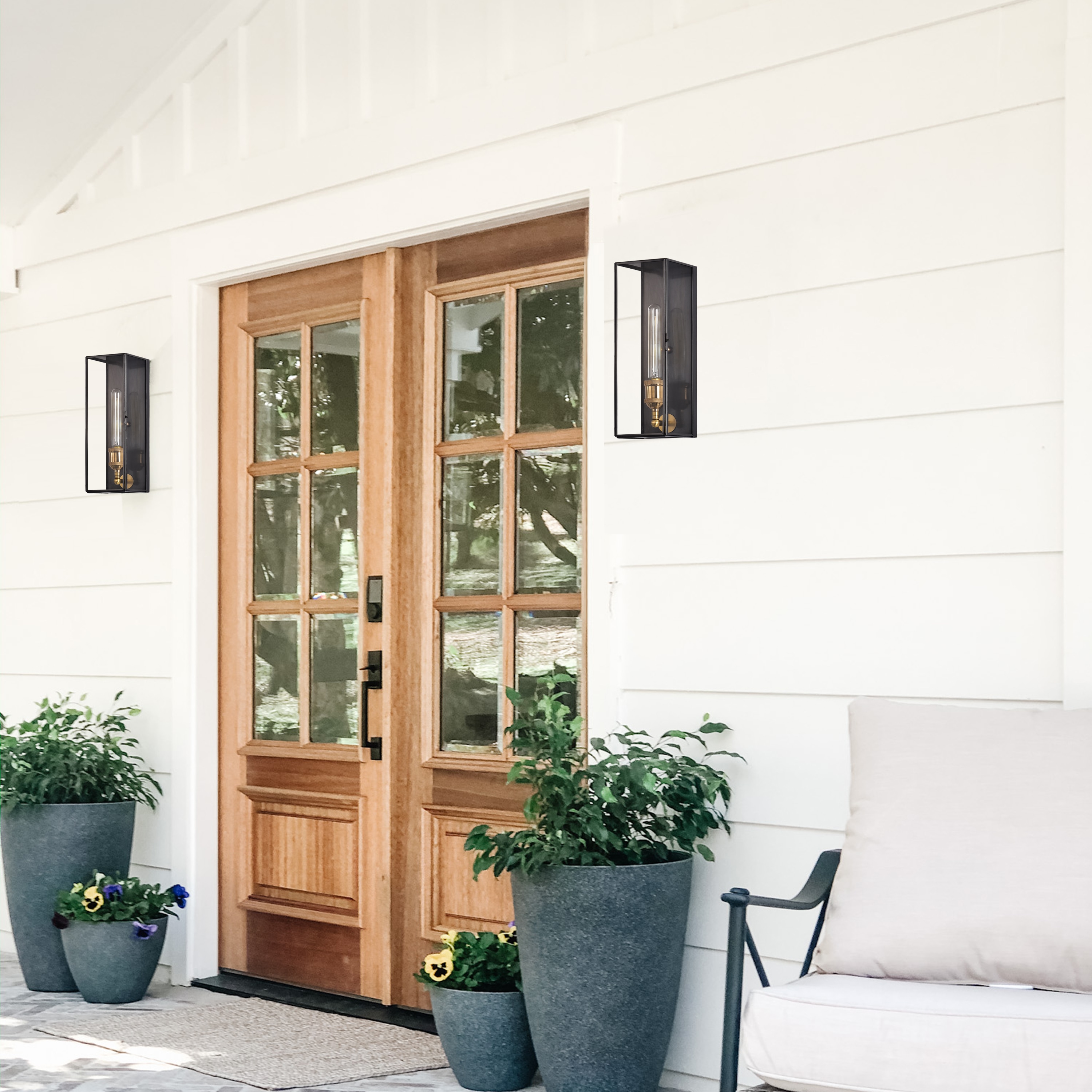 Modern Brass and Bronze Rectangular Outdoor Wall Sconce with Clear Glass