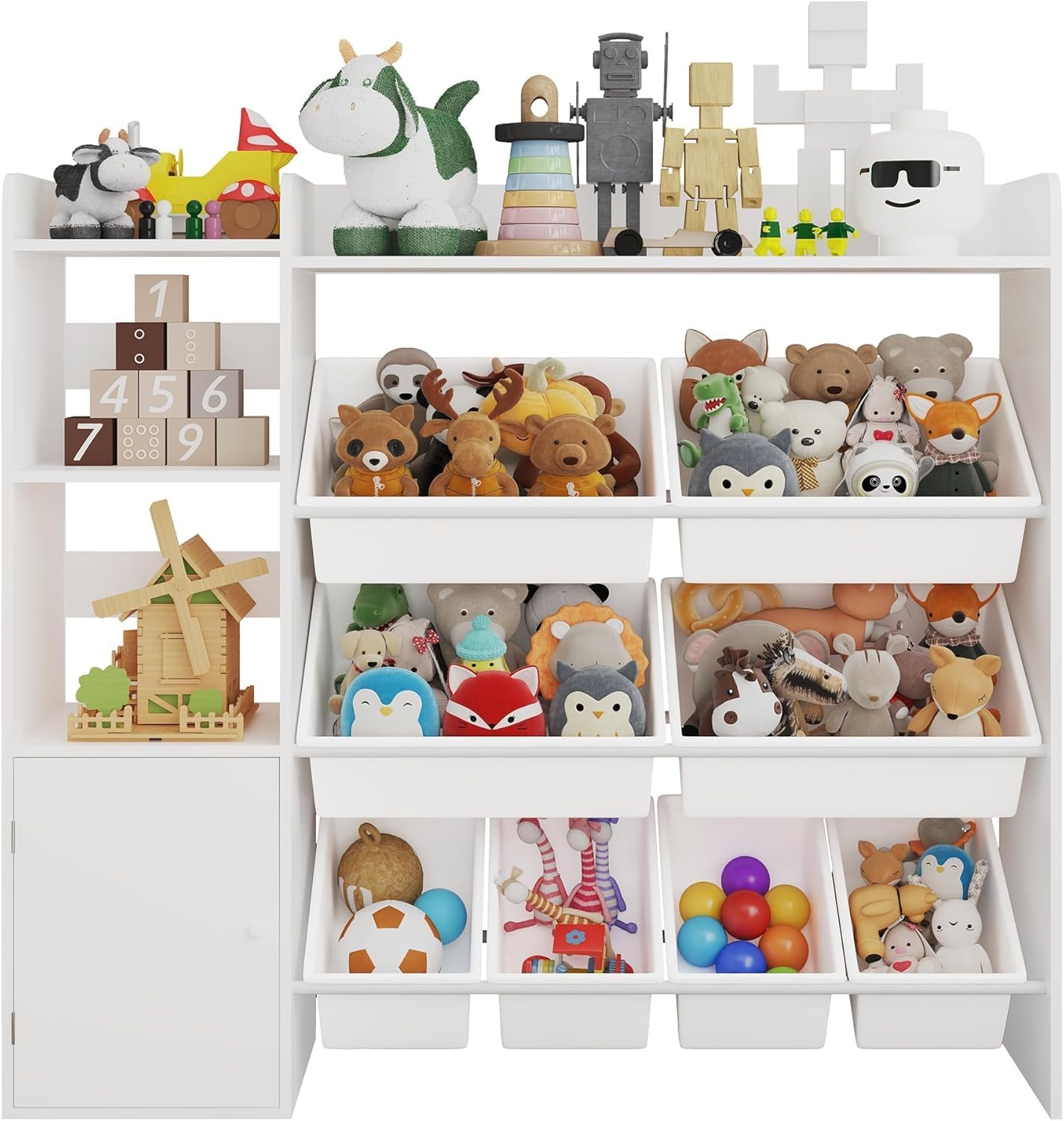 Garvee Toy Storage  Toy Organizer  Kids Bookshelf with 8 Removable Bins Large Toy Box and Book Shelf