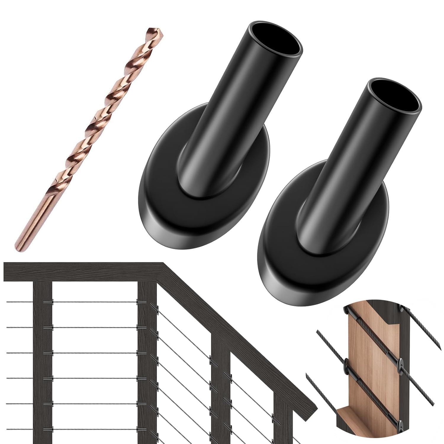 SenQWFa  40 Pack Three Sixteenth Inch Black 45 Degree Angle Beveled Protector Sleeves T316 Stainless Steel for Stair Deck Cable Railing Kit Wood