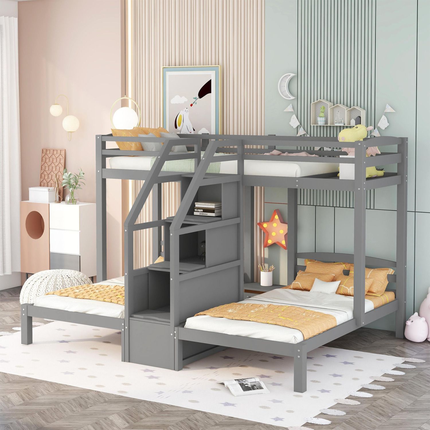 JASMODER Gray Twin Composite Platform Bed with Storage in the Beds ...