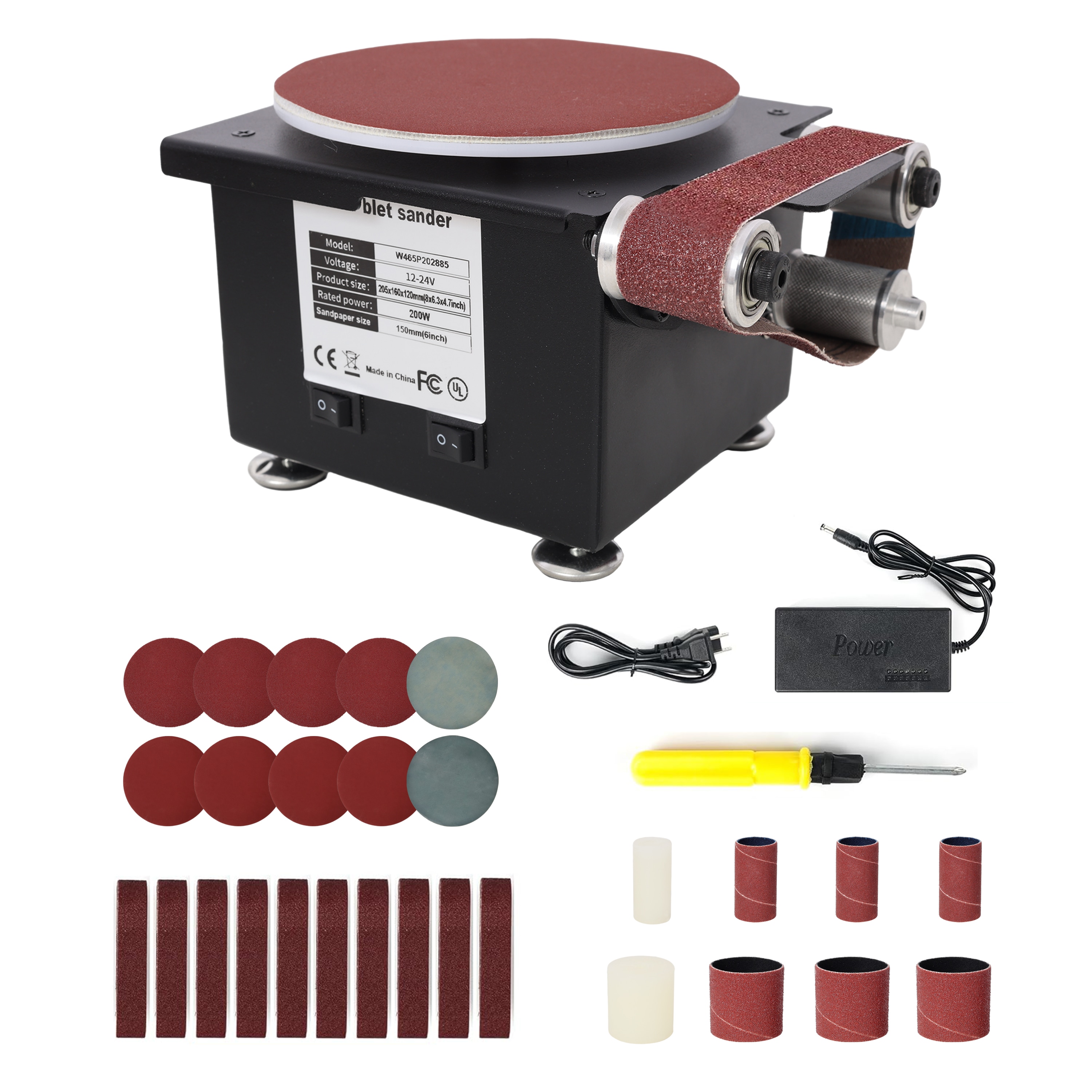 Tinyhomie 2 in 1 Mini Belt Disc Sander Bench Grinder Small Spindle Sander Machine for Wood Metal Stone Diy Grinding Adjustable Speed Electric Sander