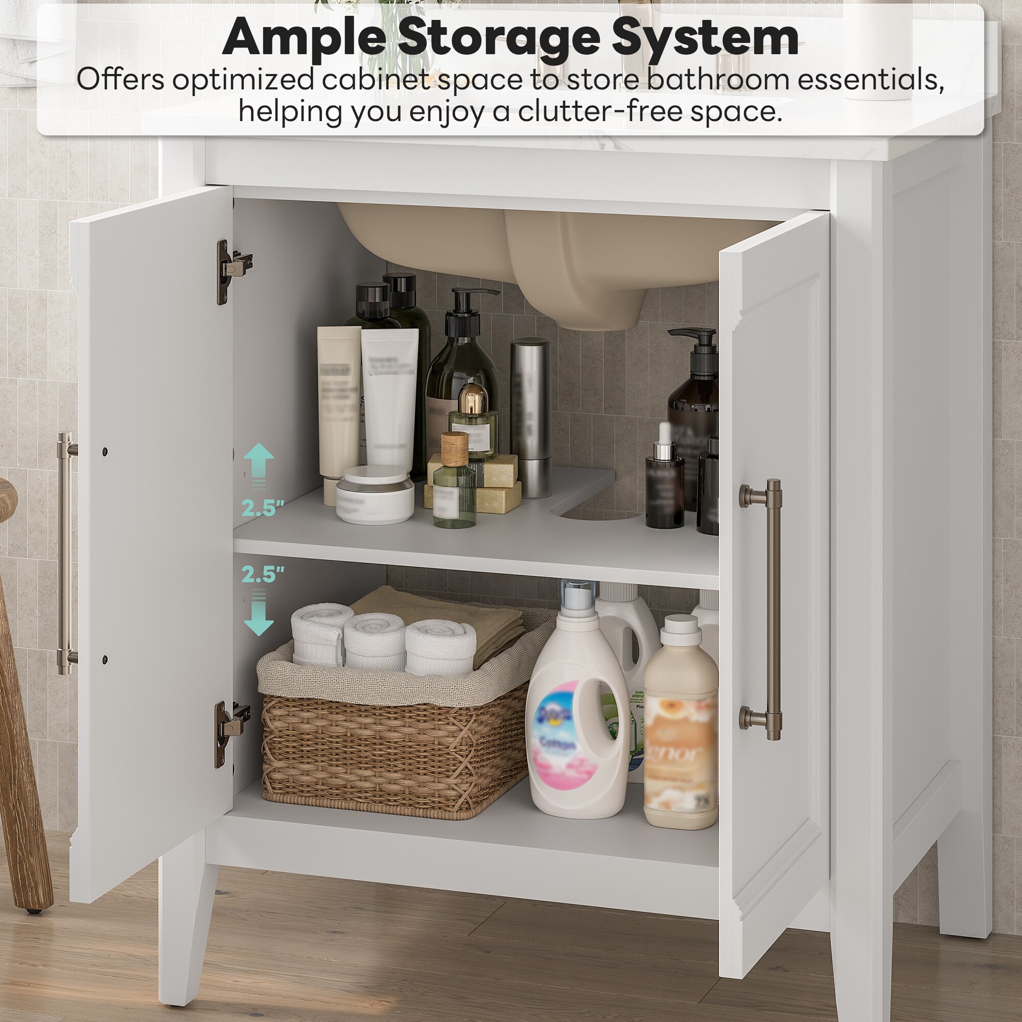 Likimio 30-in W White Undermount Single Sink Bathroom Vanity with