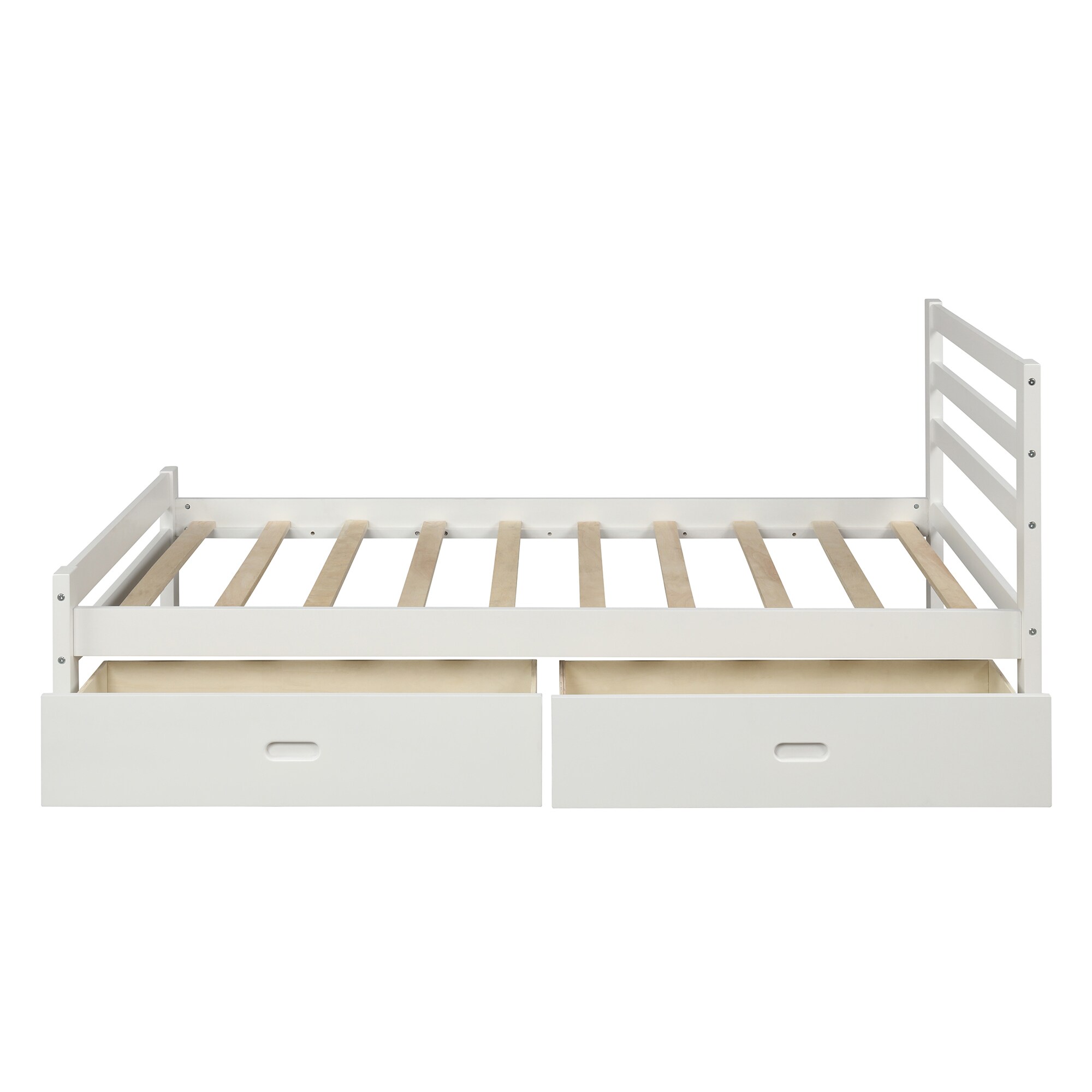 Qualler White Full Wood Platform Bed with Storage in the Beds ...