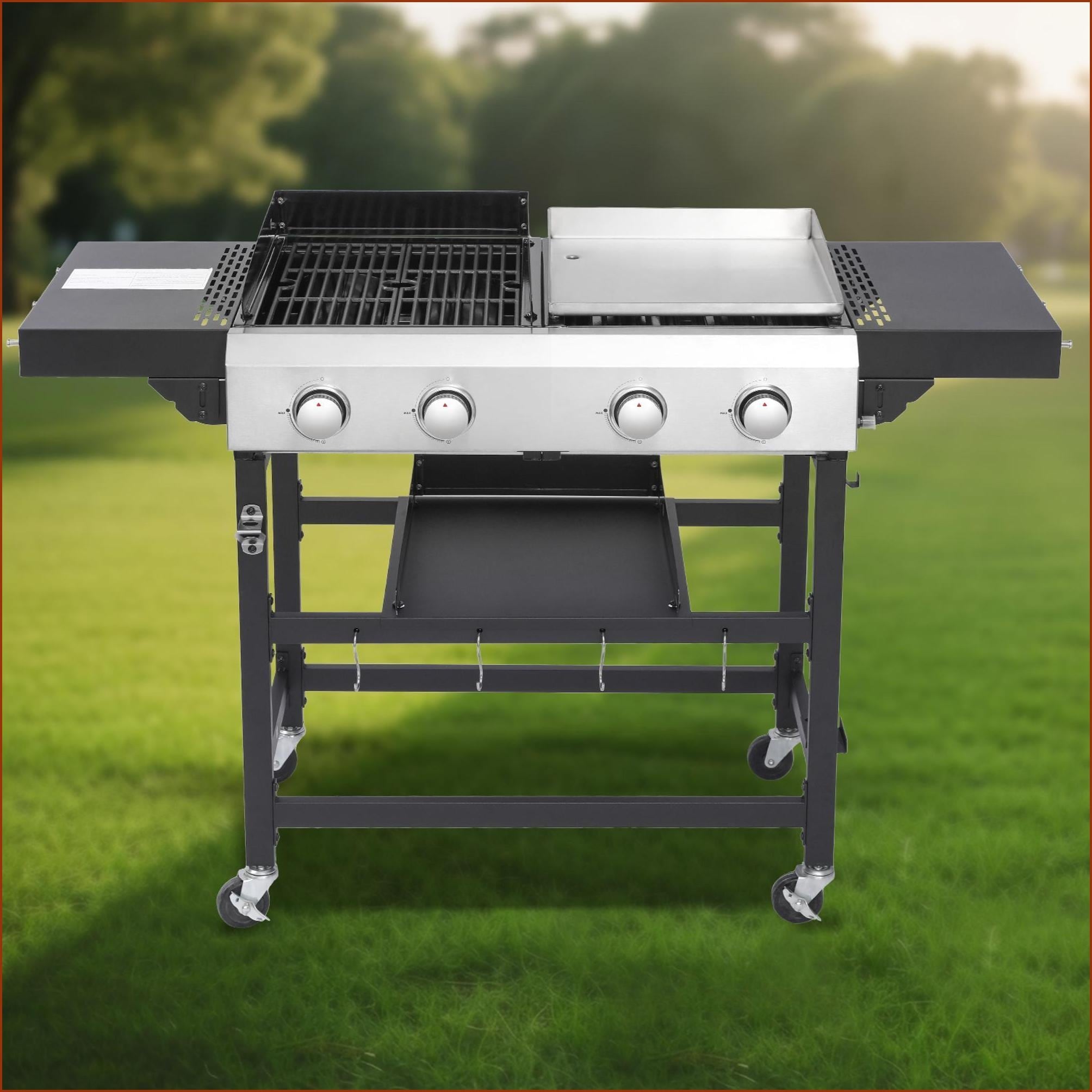 Watnature Combination GrillSmokers 4Burner Gas + Plancha Combo for Backyard Patio Cookouts  Multicolor  Metal