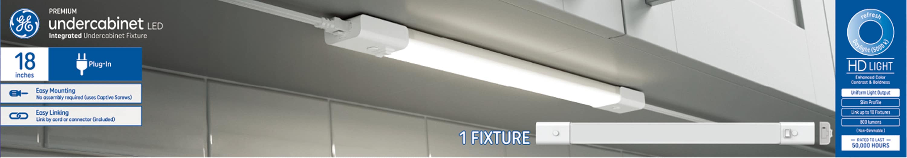 GE 93129101 Plug In Bar 18-in Plug-in LED Under Cabinet Light Bar