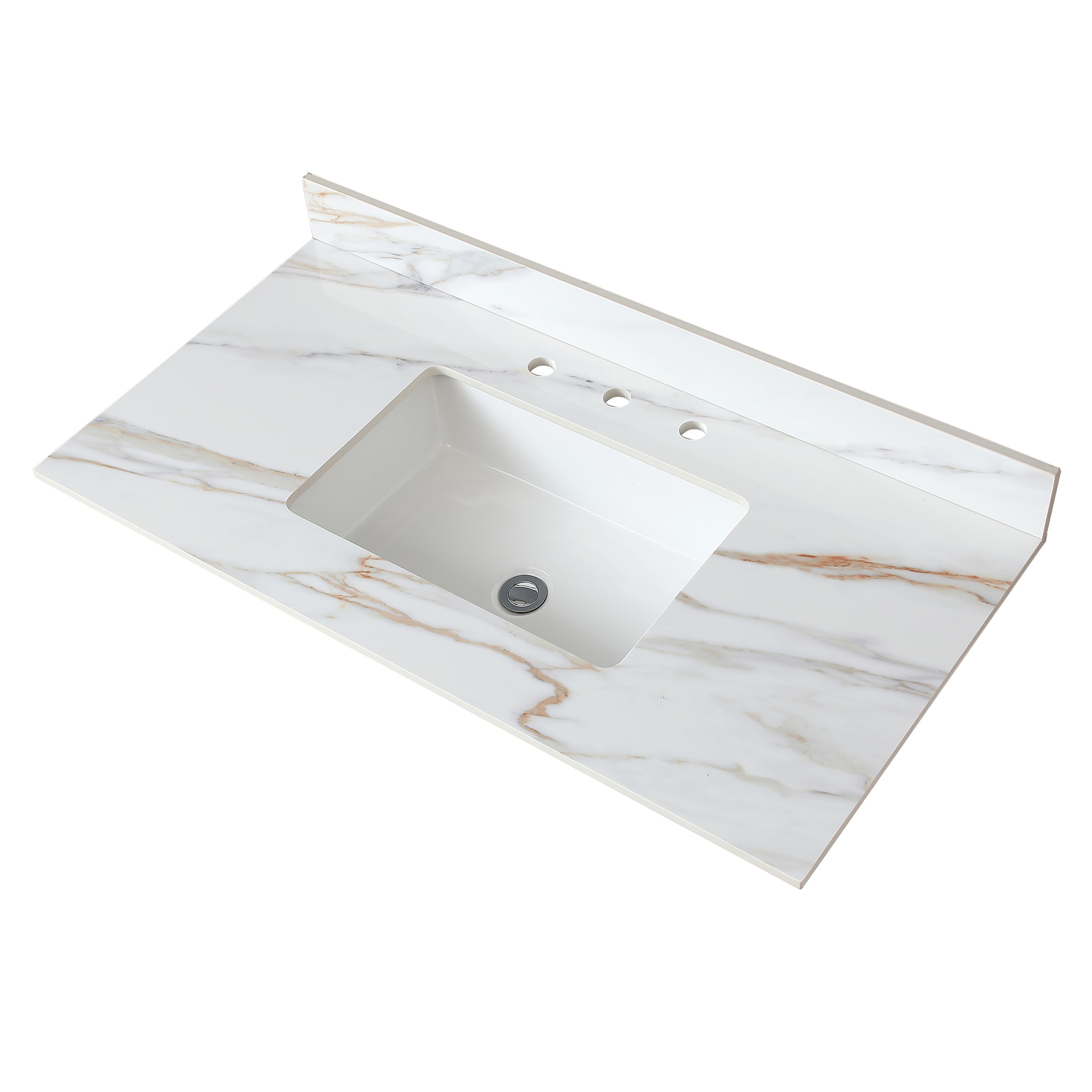 Huluwat 43 Inch Marble Vanity Top Bathroom Vanity Top with Undermount Rectangular Middle Sink and 4 Inch Height Backsplash Pre-Drilled 8 Inch Faucet Hole Spread Vanity Top Carrara white with veins