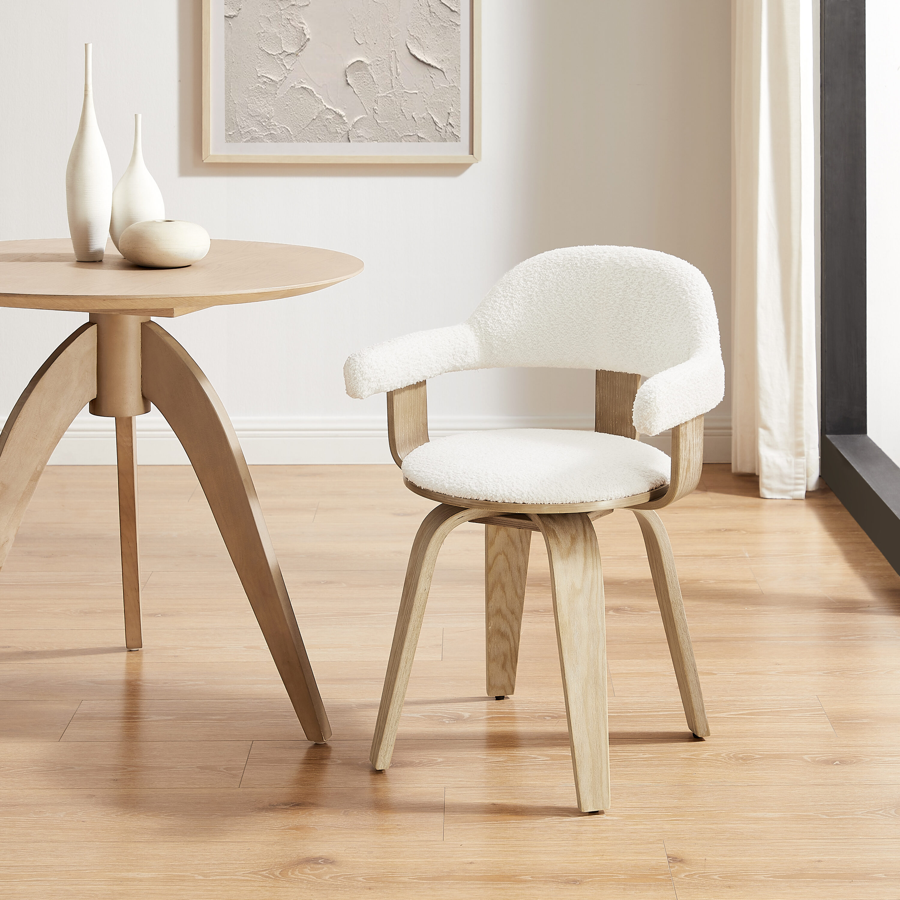 Art Leon CC082-1-WH-F Midcentury White Swivel Barrel Chair