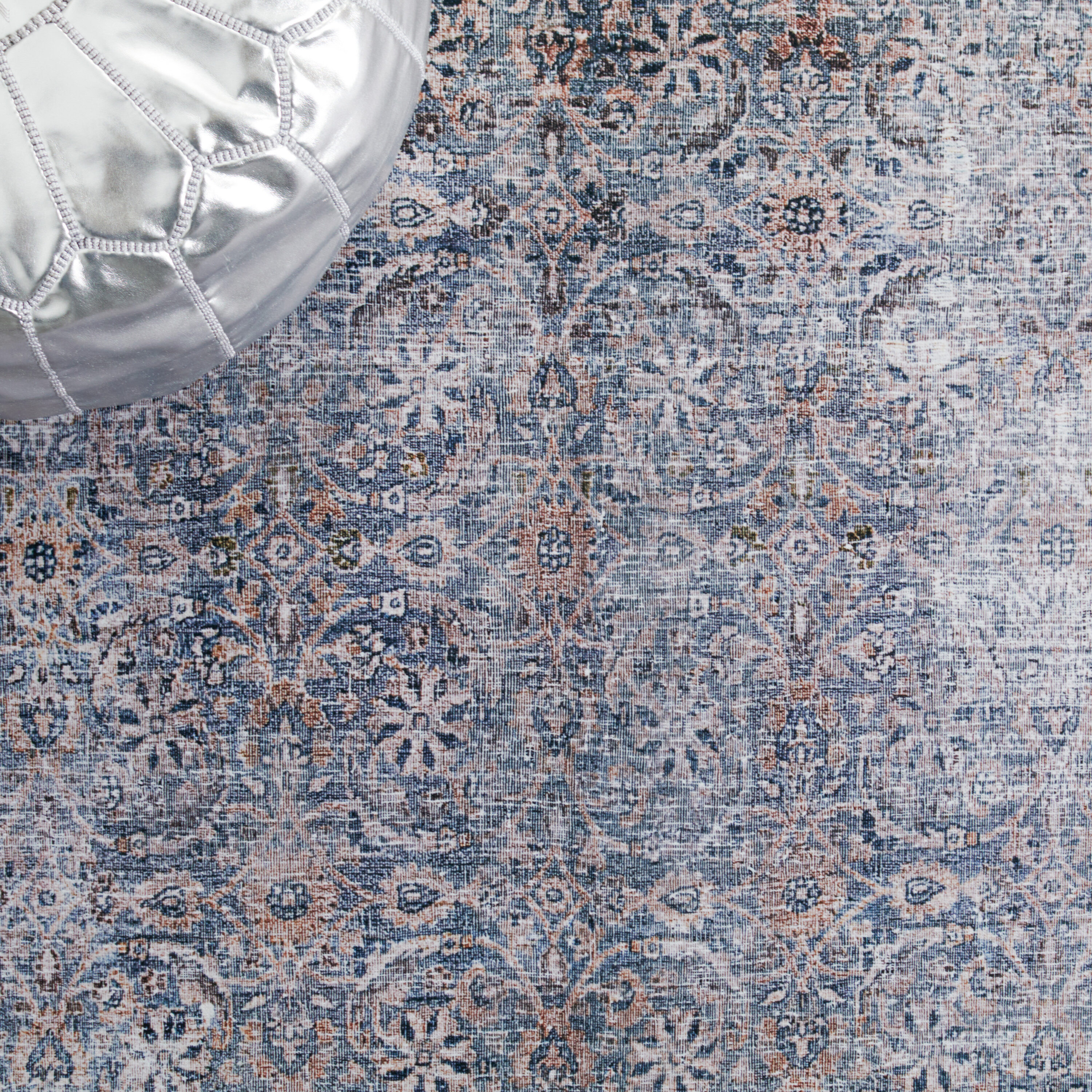 Tucson Blue Synthetic Washable Non-slip Area Rug