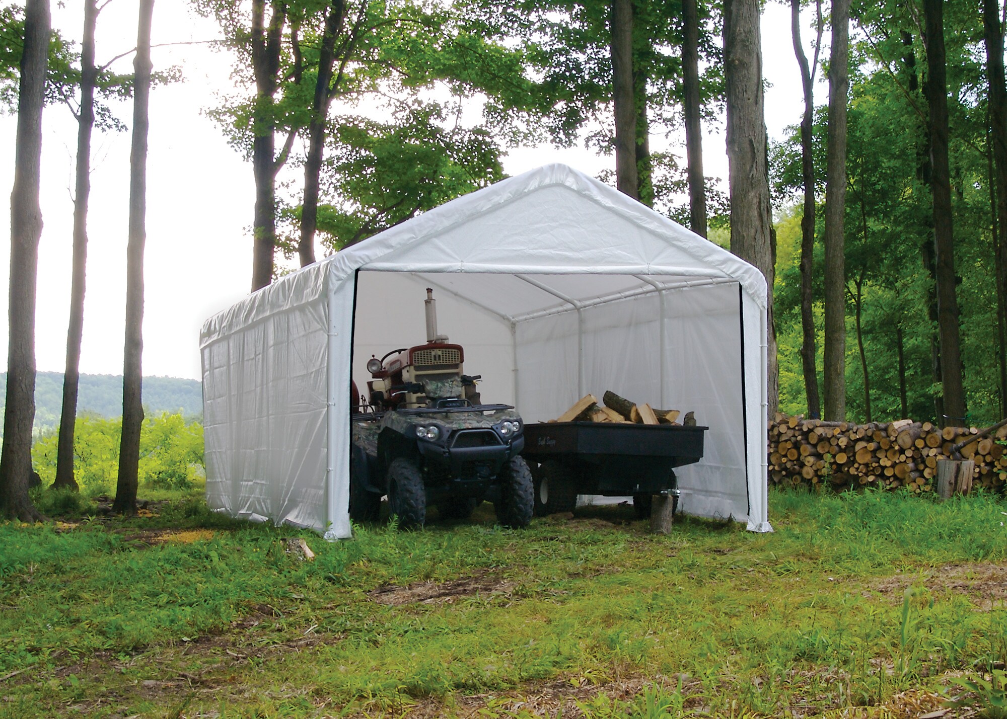 White 12 x 20 ft. Canopy Enclosure Kit with Zippered Door
