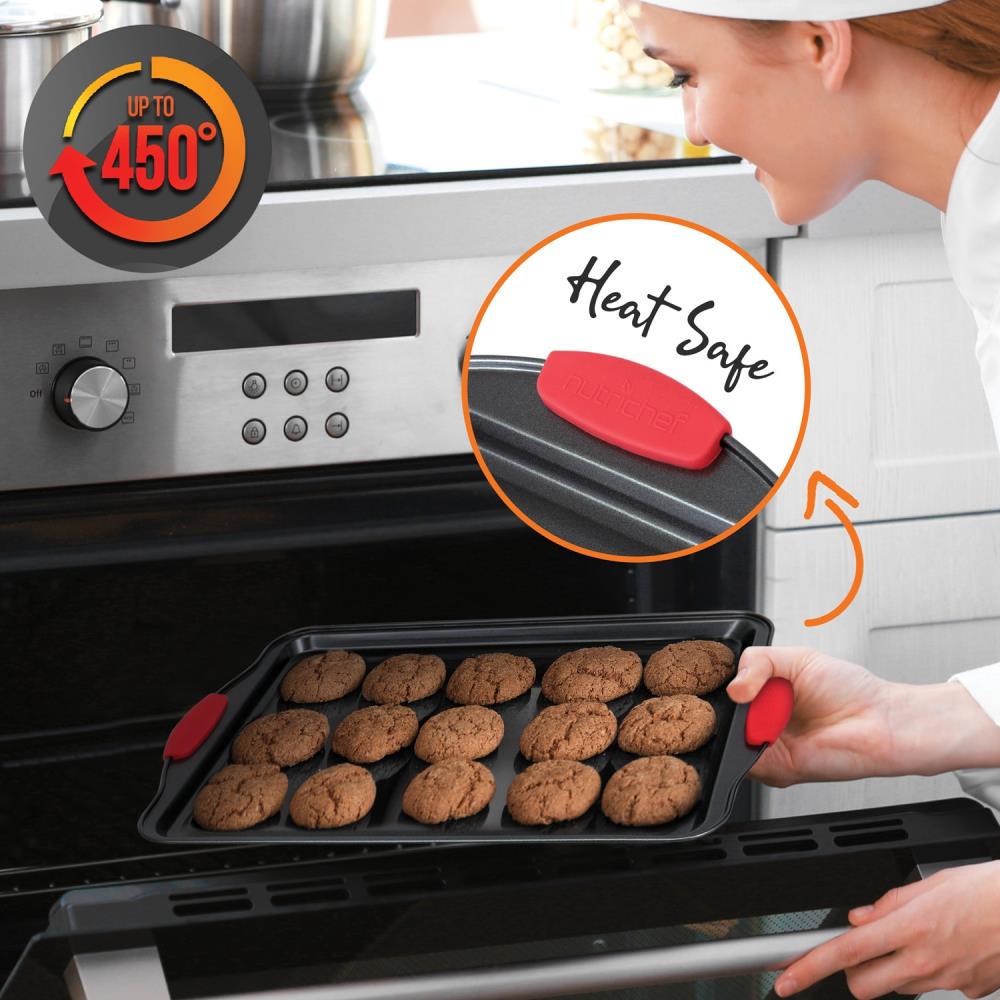 NutriChef Nonstick Cookie Sheet Baking Pan - 3pc Metal Oven Baking Tray,  Professional Quality Kitchen Cooking Non-Stick Bake Trays