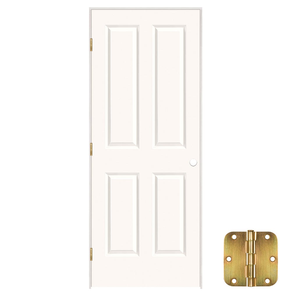 Masonite 641082 32-in x 80-in Snowstorm Solid core 4-panel Right hand Smooth Prefinished Molded composite Flat Jamb Single Prehung Interior Door