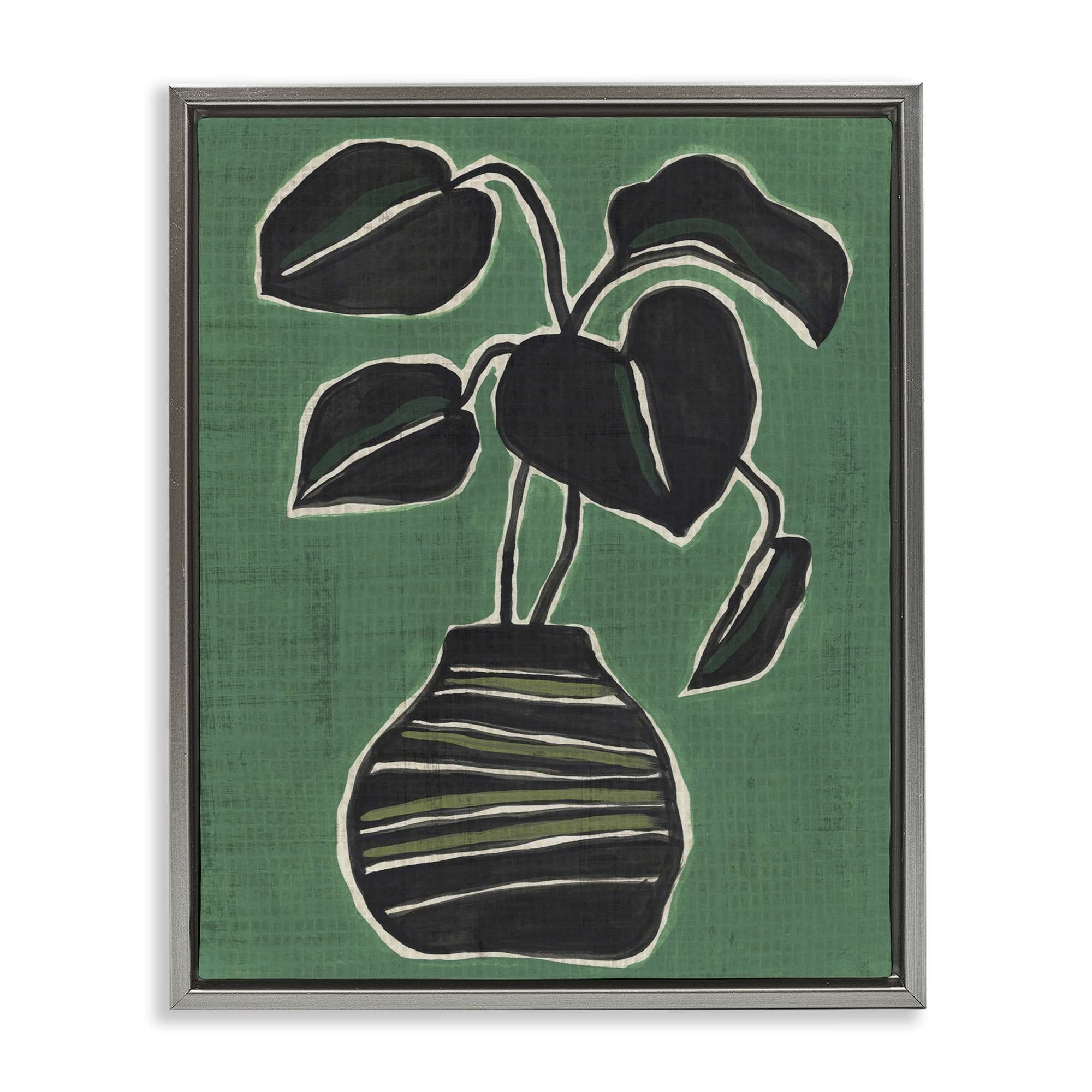 Stupell Industries BS-362-FFL-16X20 Green Hued House Plant Gray Framed Floater Canvas Wall Art By June Erica Vess 17 x 21