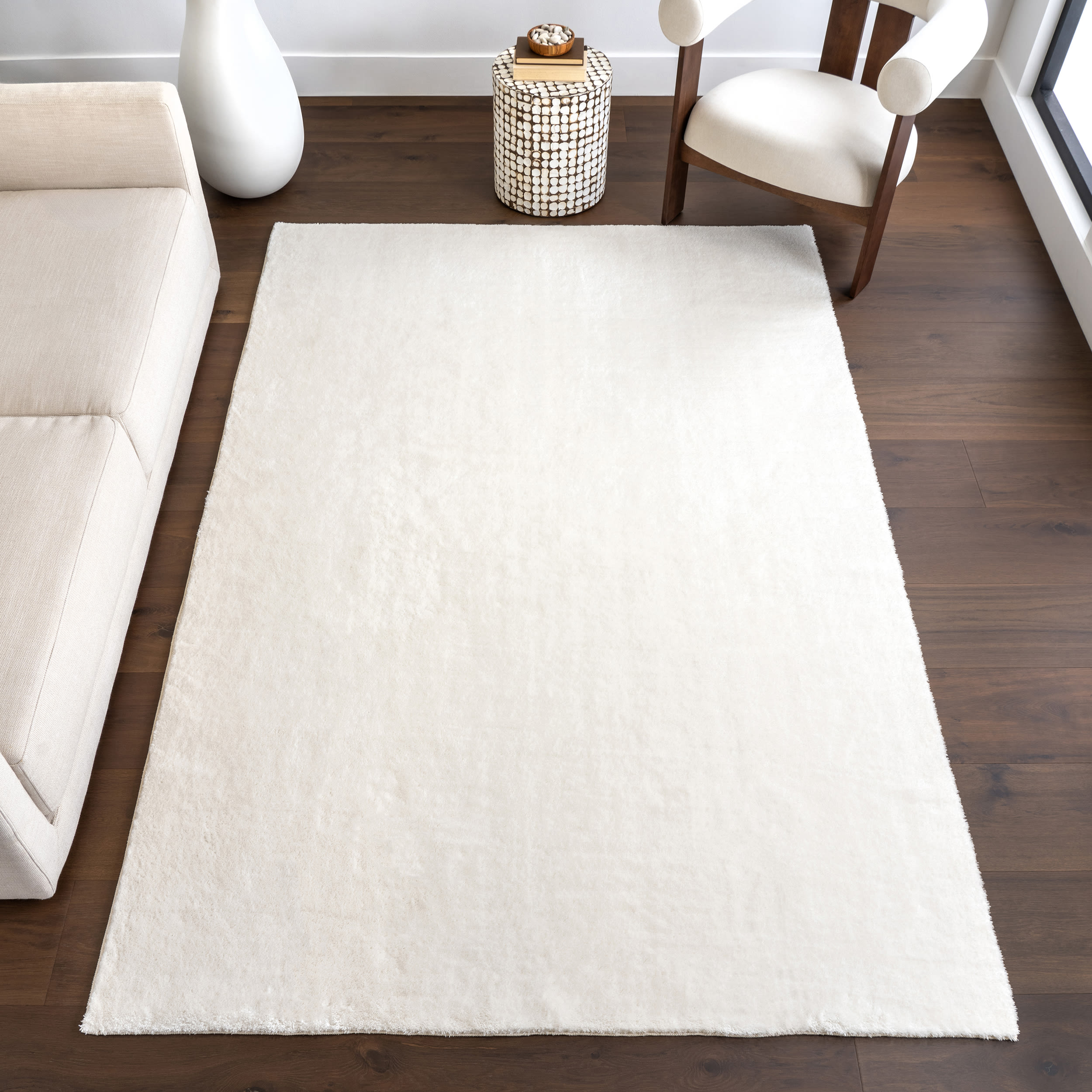 nuLOOM BIVD01A-305 Loni 3 x 5 (ft) Loomed Polyester White Rectangular Indoor Solid Machine washable Area rug