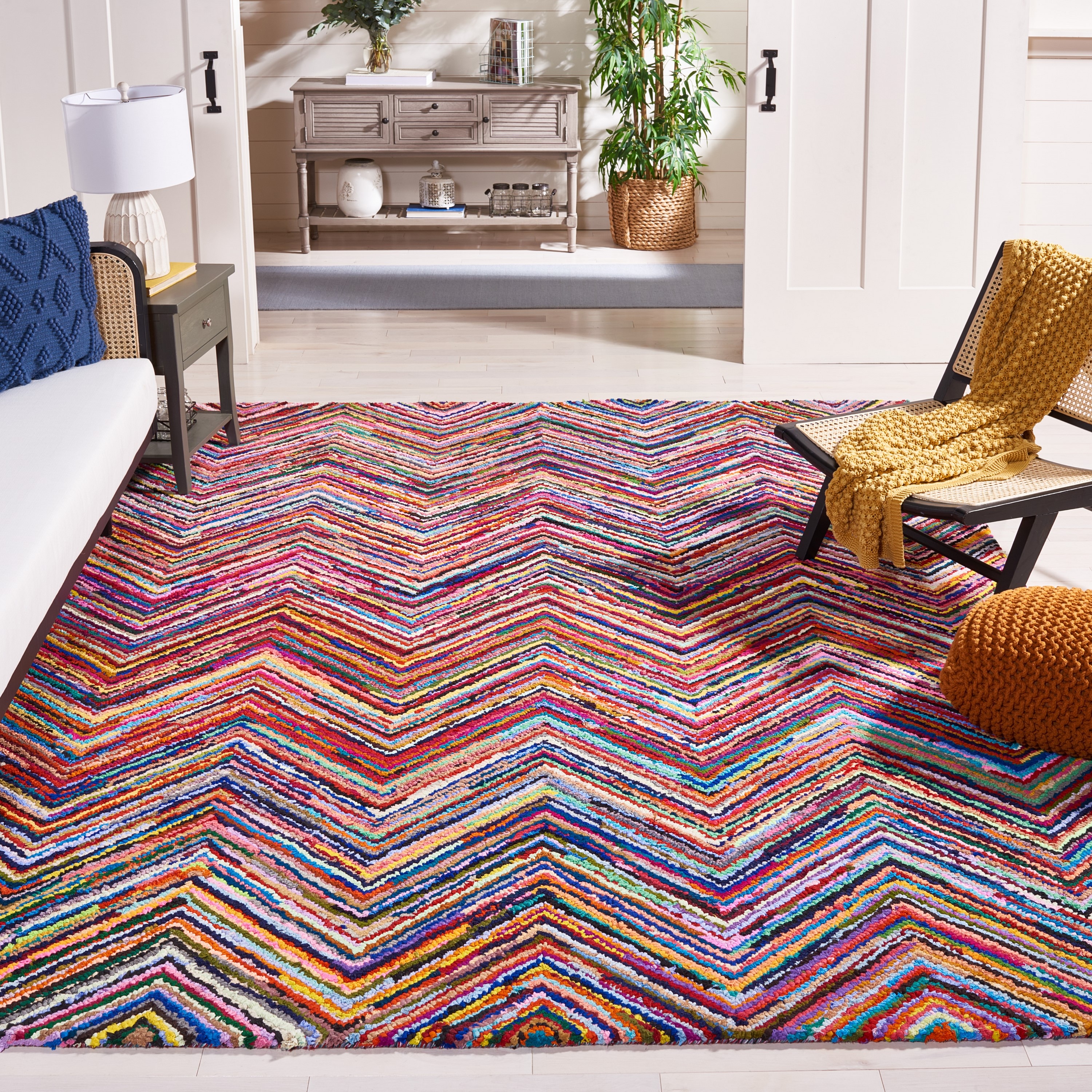 Safavieh NAN141A-10 Nantucket Brunswick 10 x 14 (ft) Tufted Cotton Pink/Multi Rectangular Indoor Chevron Bohemian/Eclectic Area rug