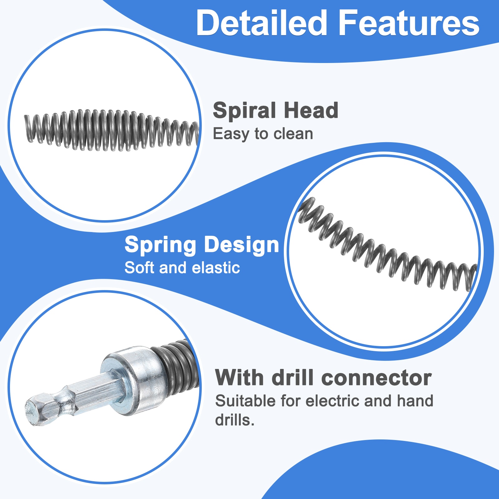 Harfington Drain Cable 2/5 Inch (10mm) Dia 6.5ft Drain Cleaning Auger ...
