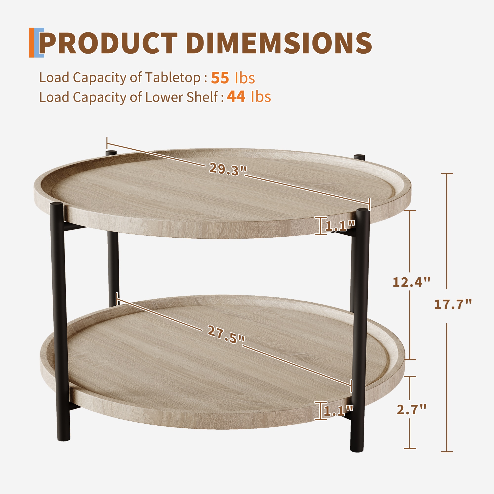GarveeLife Round Coffee Table with Storage Natural Wood 36 inch Coffee ...