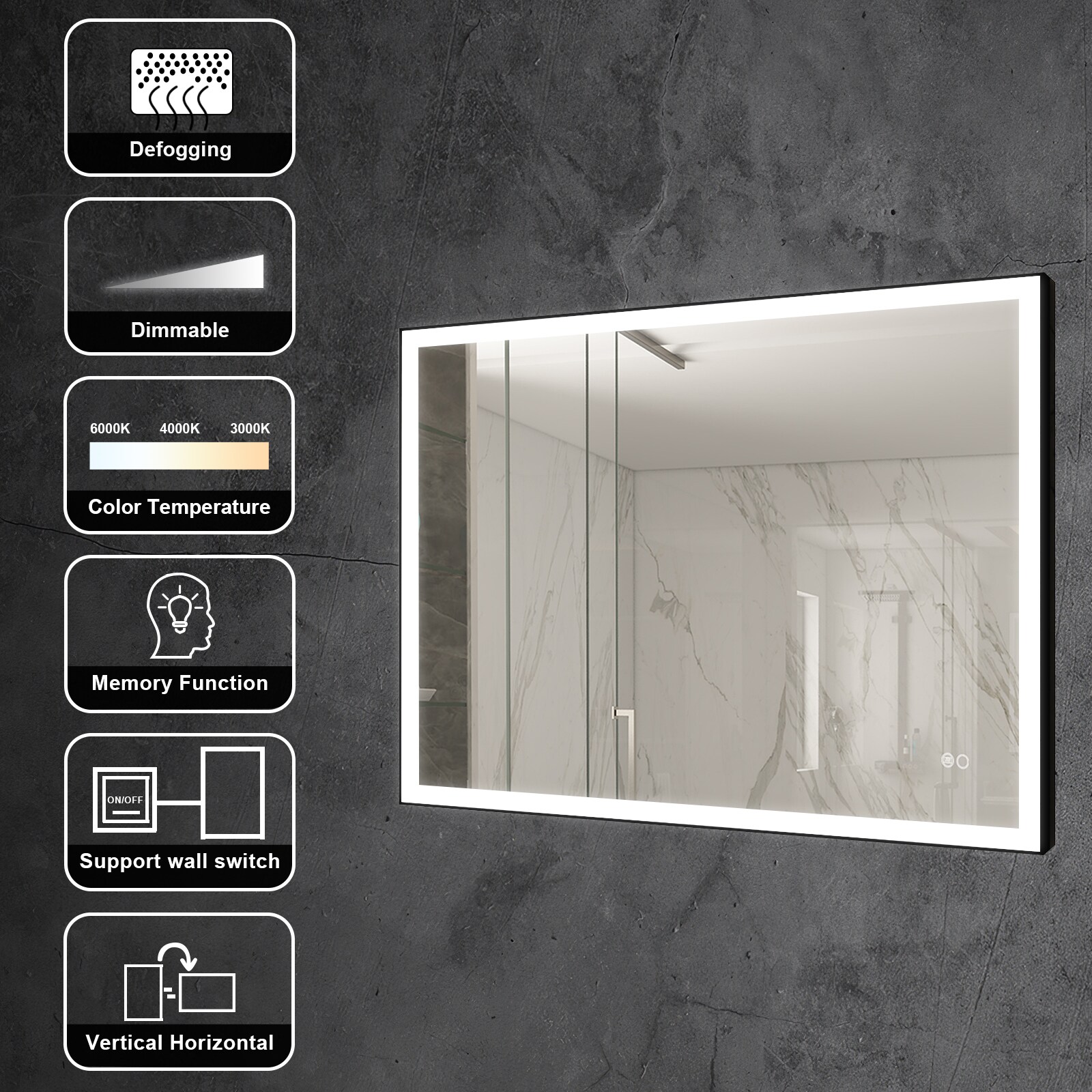 WELLFOR W5FM4836MB Framed-Bath-Mirrors - View #3