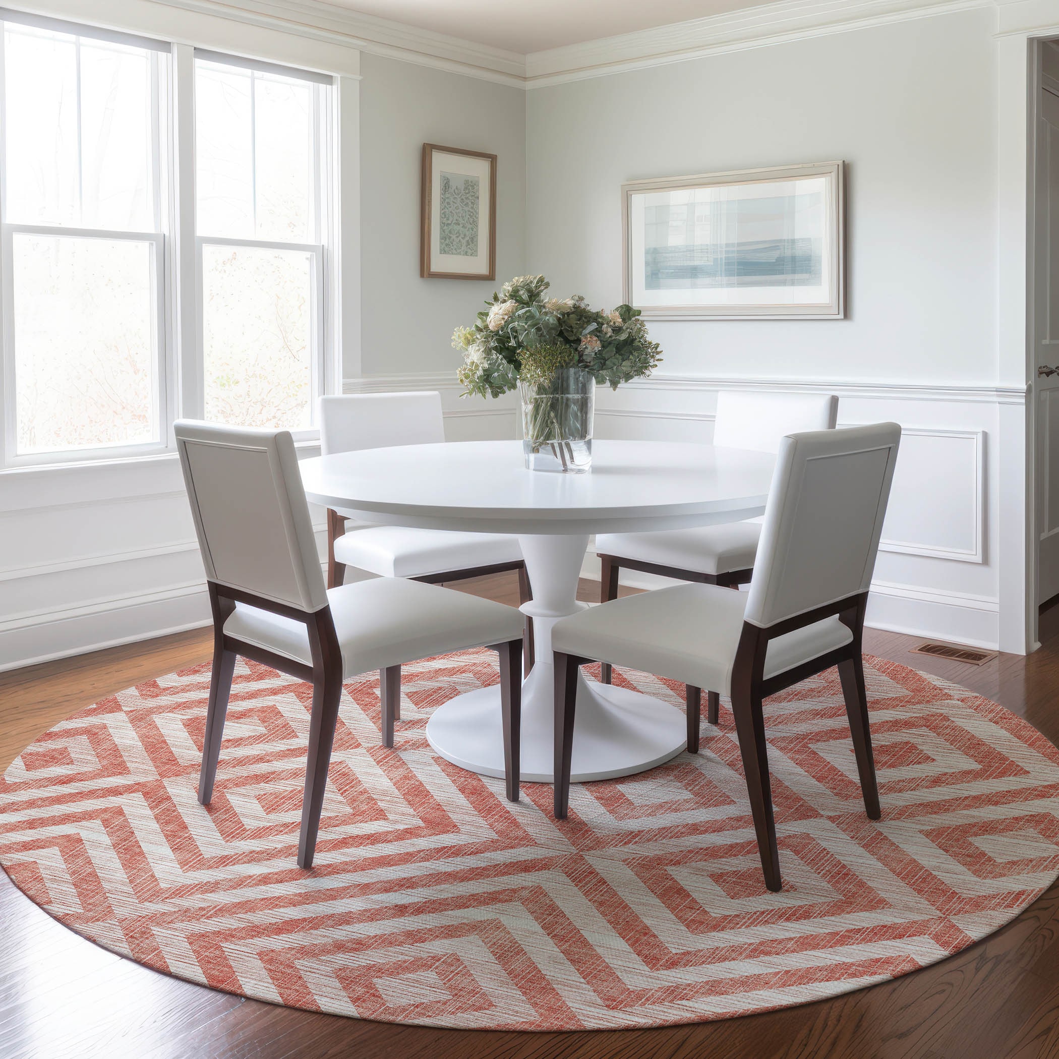 Addison Rugs ACN733SM8RO Chantille ACN733SM 8 x 8 (ft) Polyester Salmon Round Indoor/Outdoor Geometric Machine washable Area rug