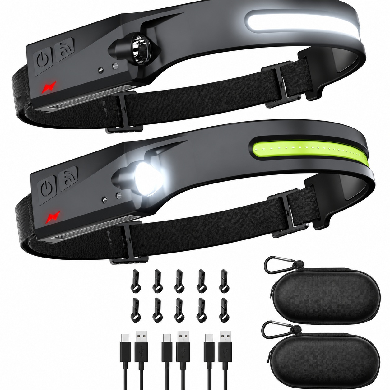 ITOPFOX  2Rechargeable Headlamp Flashlight with Carrying Case Bright LED Head Lamp Outdoor Wide Beam Floodlight Spot Light Motion Sensor 2 4oz