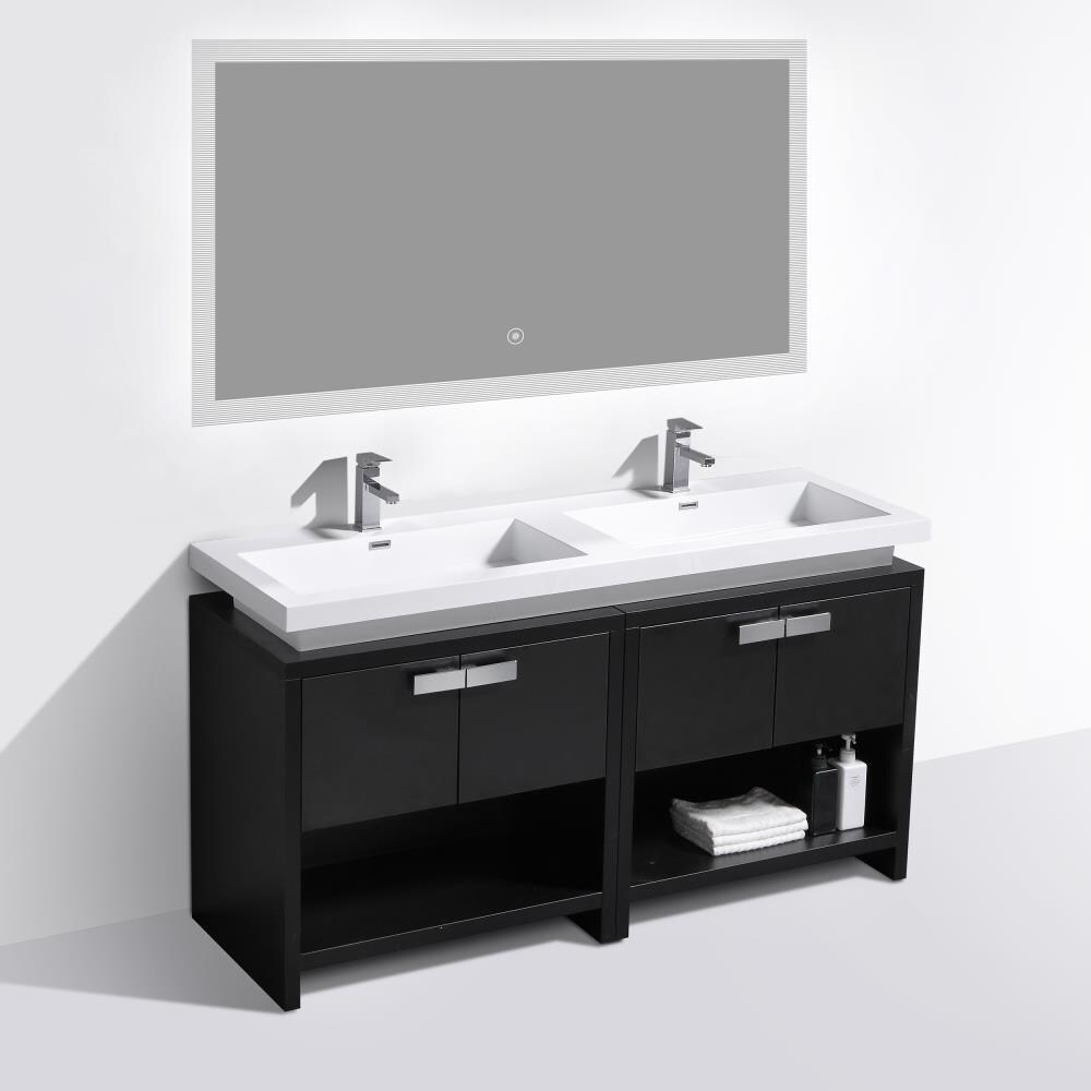 Bai ST3BL-0886-63 63-in Black Double Sink Bathroom Vanity with White Acrylic Top (Mirror Included)