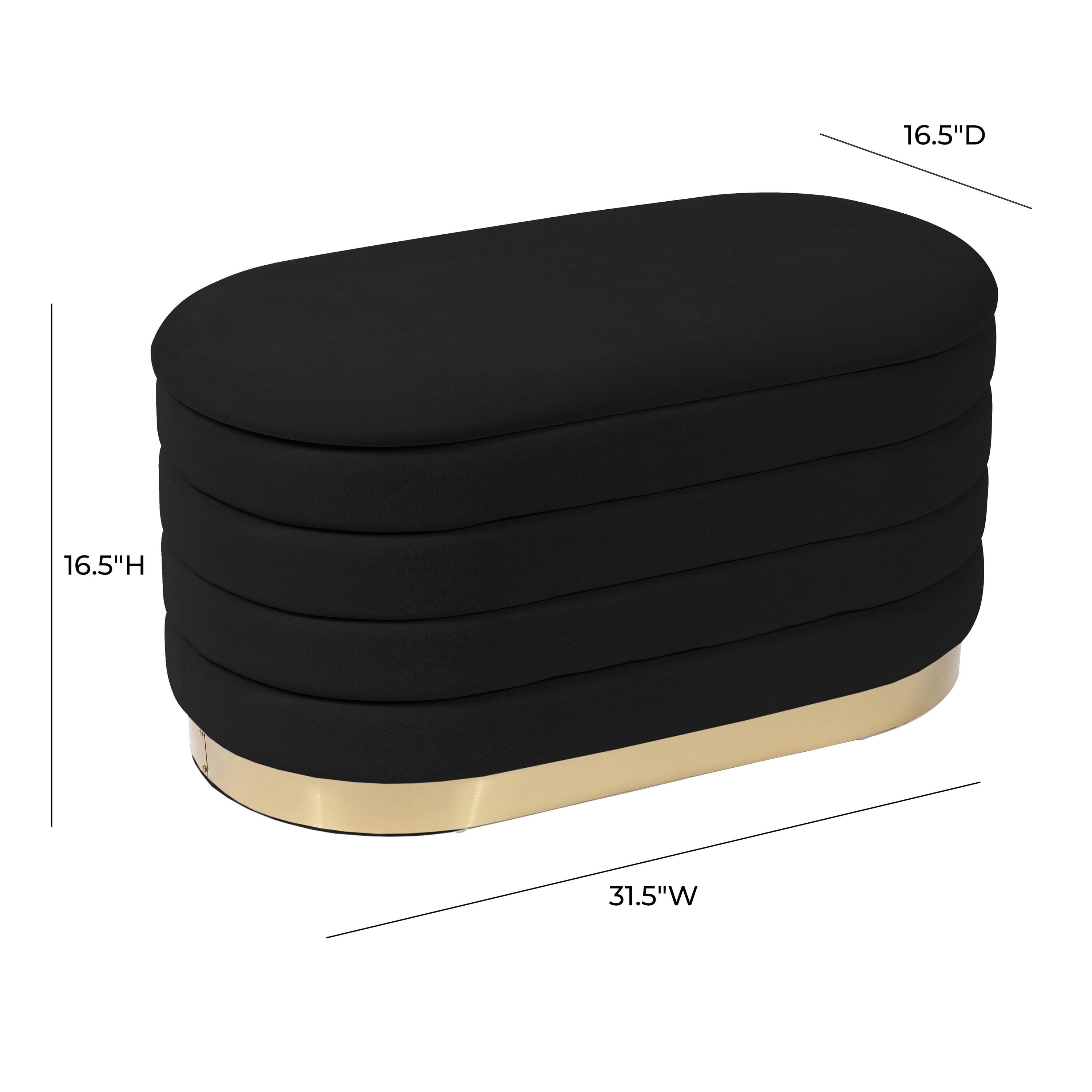 Contemporary Black Velvet Storage Bench with Gold Base