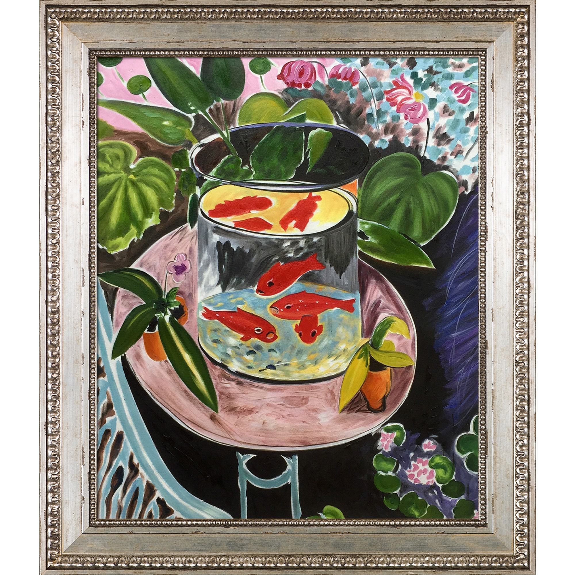 La Pastiche 688576824925 The Gold Fish Henri Matisse Silver Wood Framed 26-Inches H x 30-Inches W Animals Canvas Hand-Painted Painting