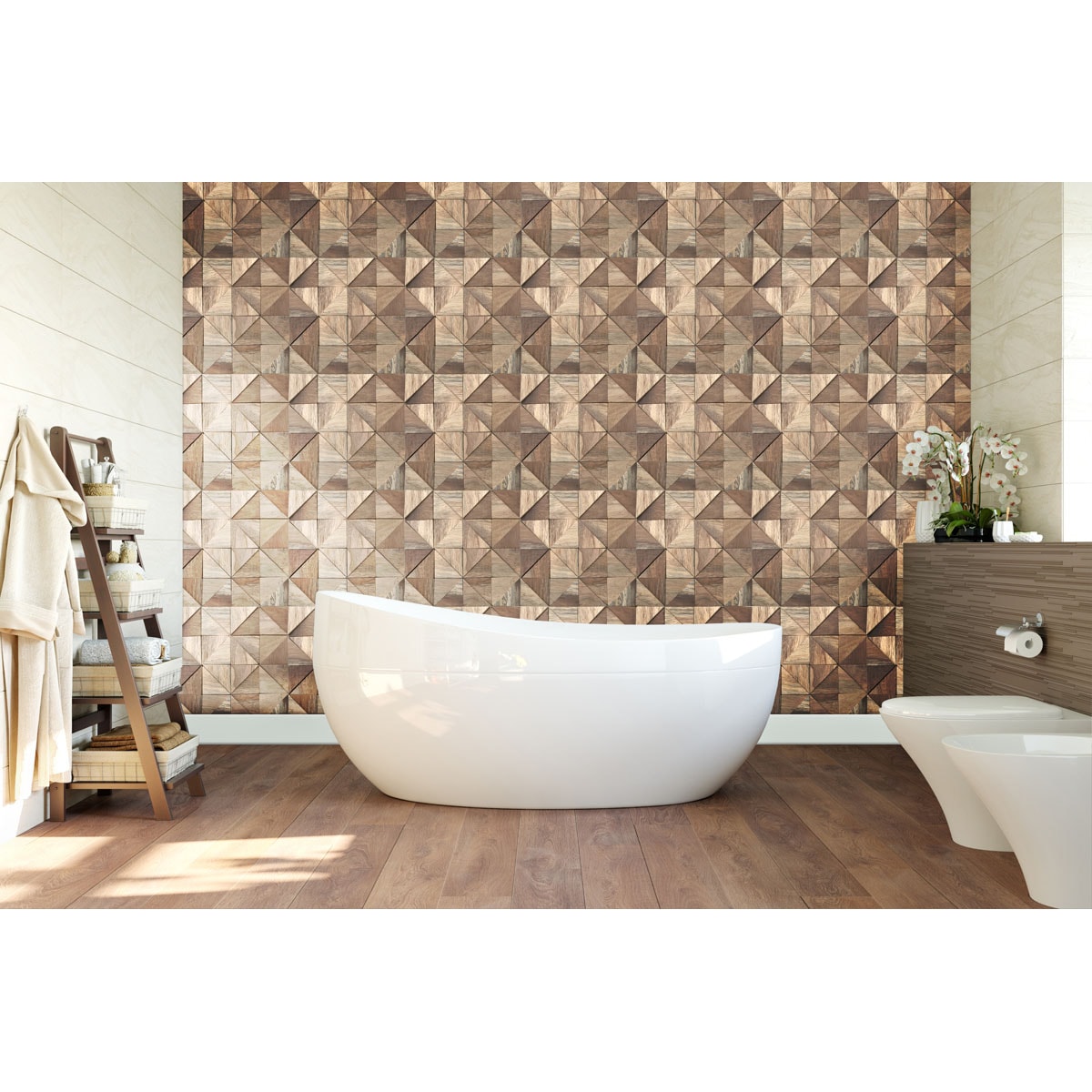 Natural Reclaimed Boat Wood Mosaic Wall Tile Panel