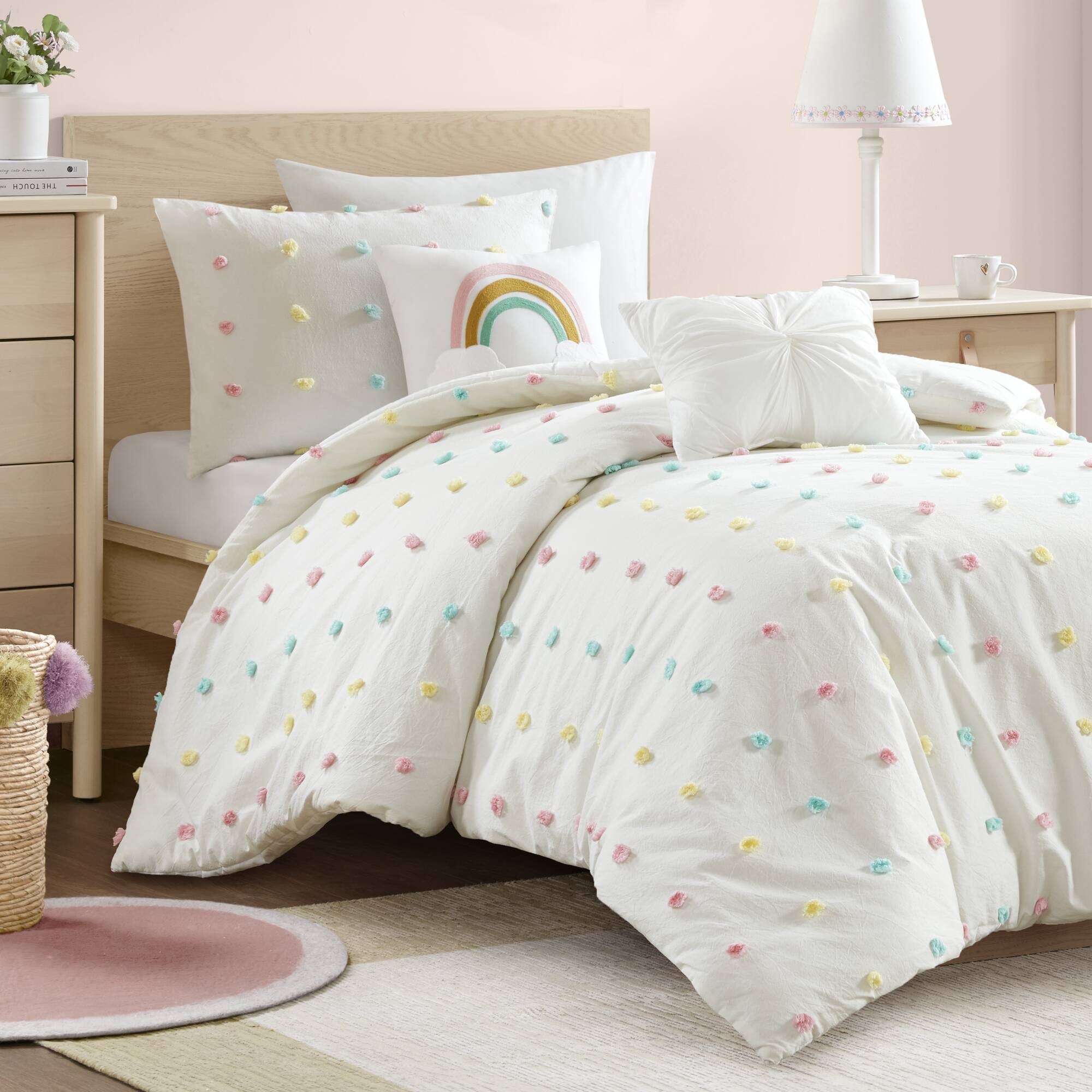 Cozy Cotton Twin Pom Pom Kids' Quilt Set in White