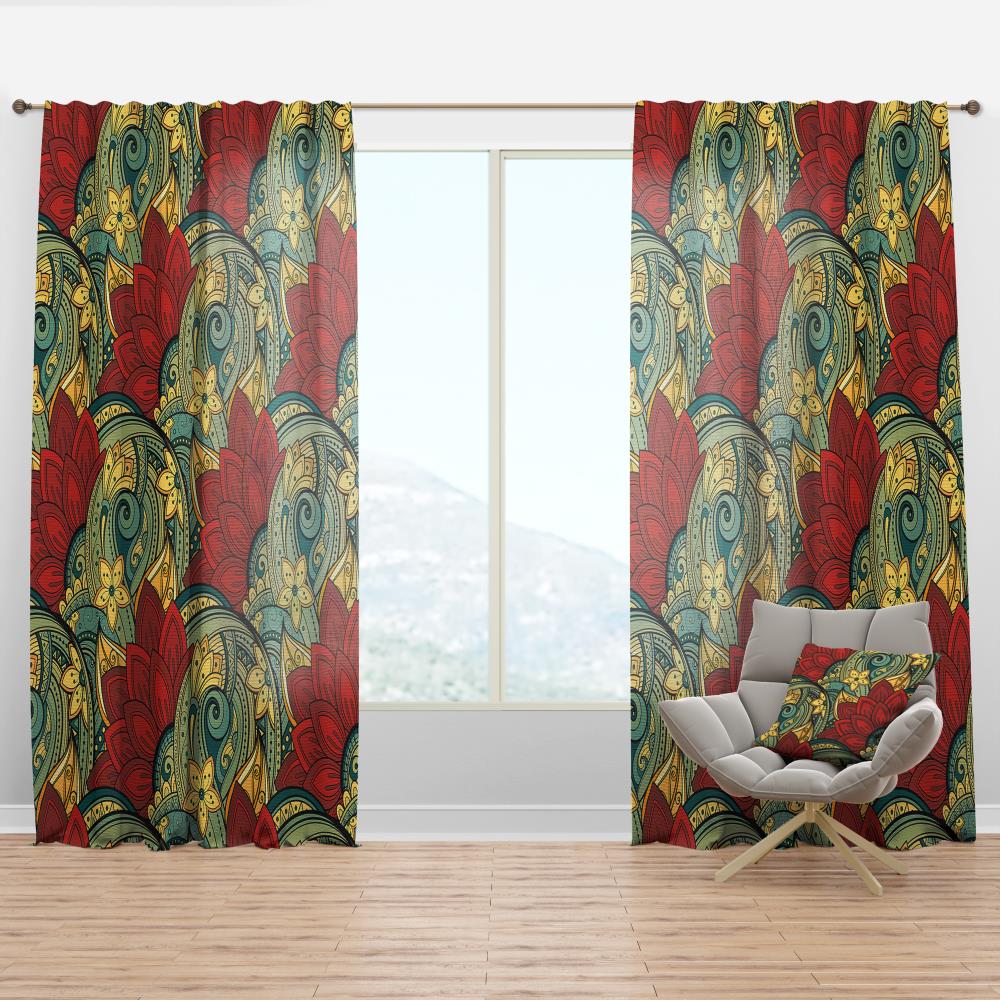 Designart CTN18600-52-63 63-in Red Floral Room Darkening Thermal Lined Rod Pocket Single Curtain Panel