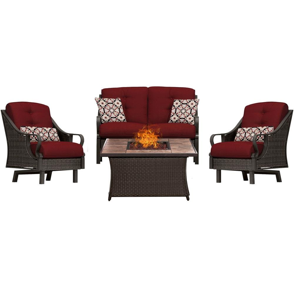 Hanover VEN4PCFP-RED-TN Ventura 4 -Piece Patio Conversation Set with Red Cushions