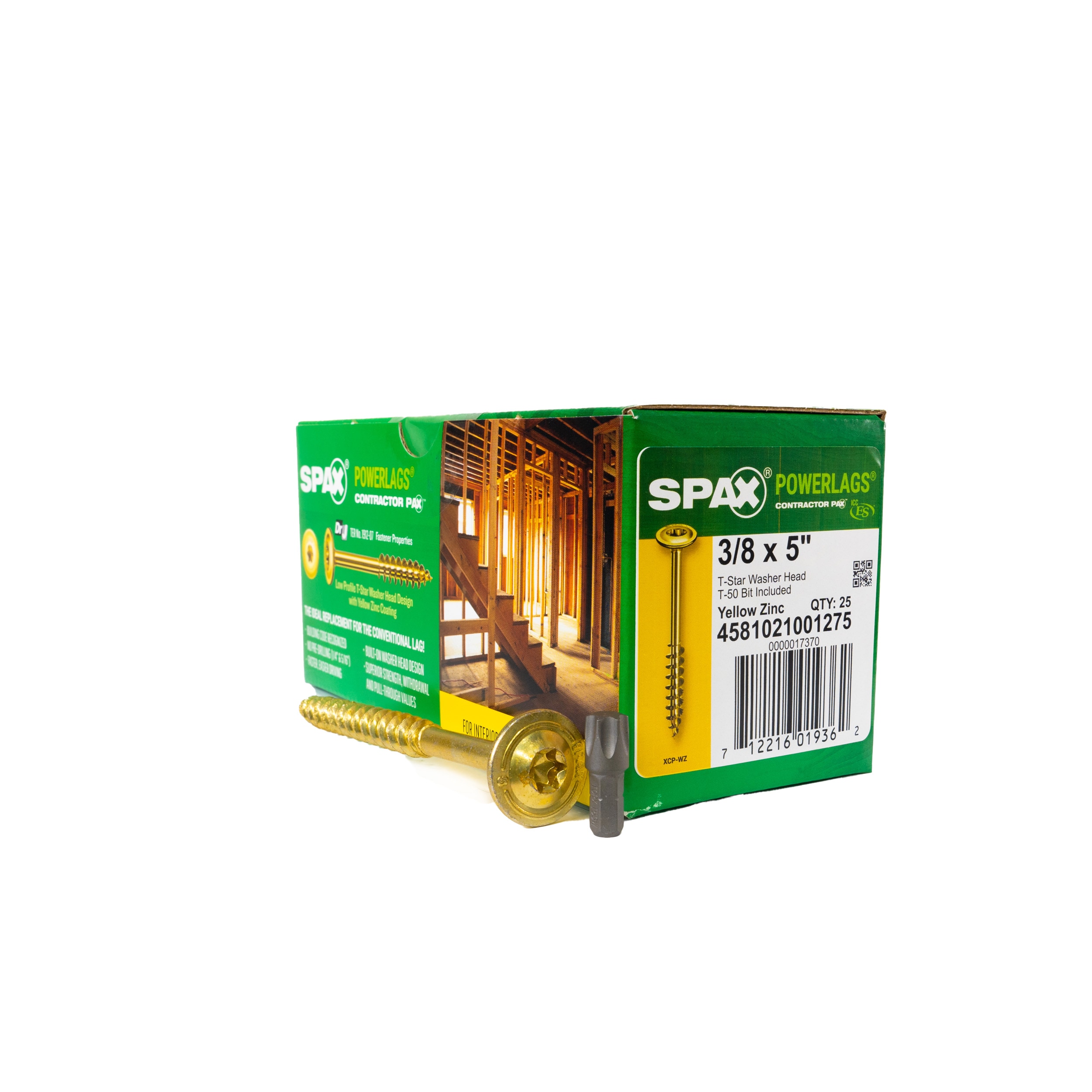 SPAX 4581021001275 3/8-in x 5-in Yellow/Gold Zinc-Plated Washer -Head Interior Structural wood screws 25 -Pack