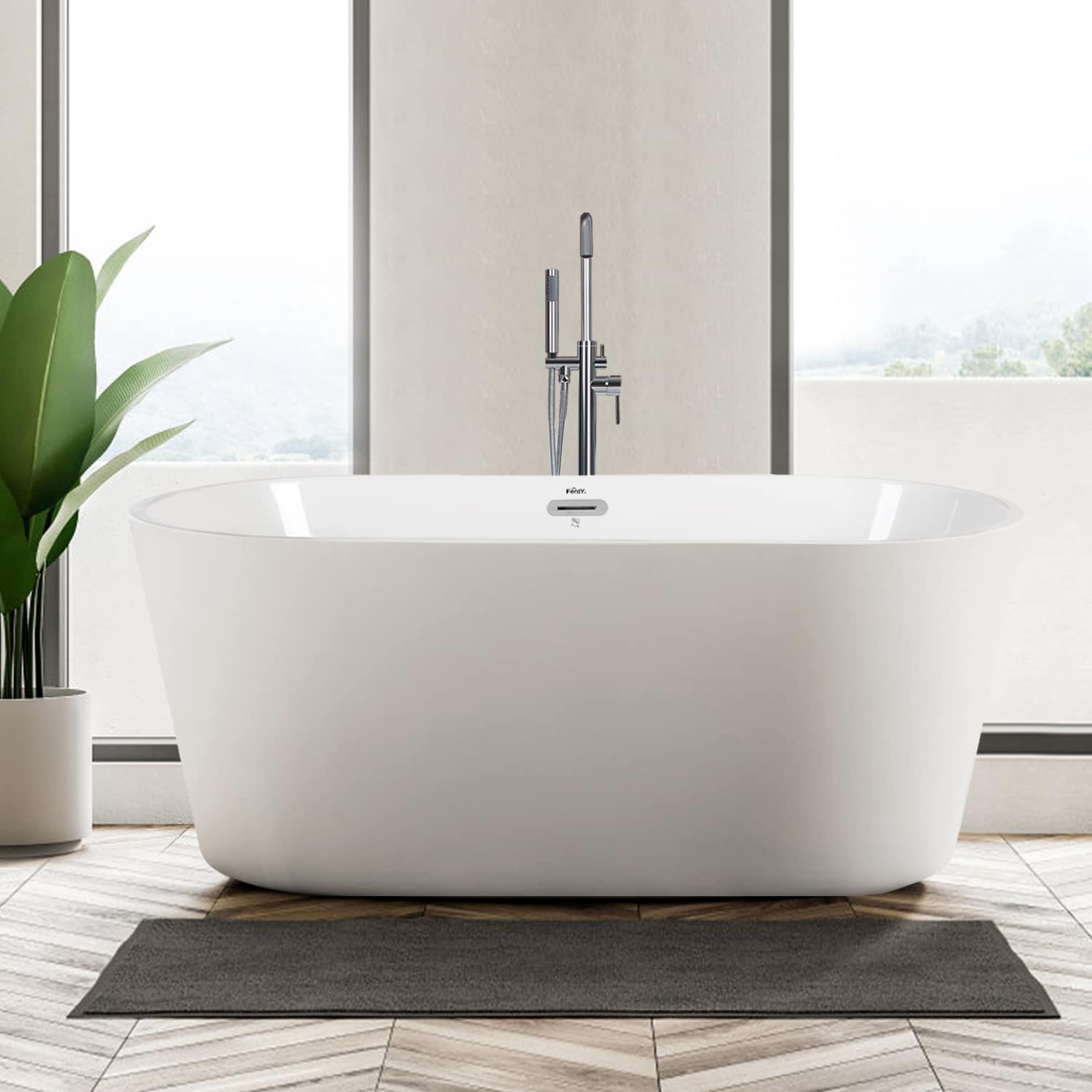 Shangri-La 55-Inch Glossy White Acrylic Freestanding Bathtub