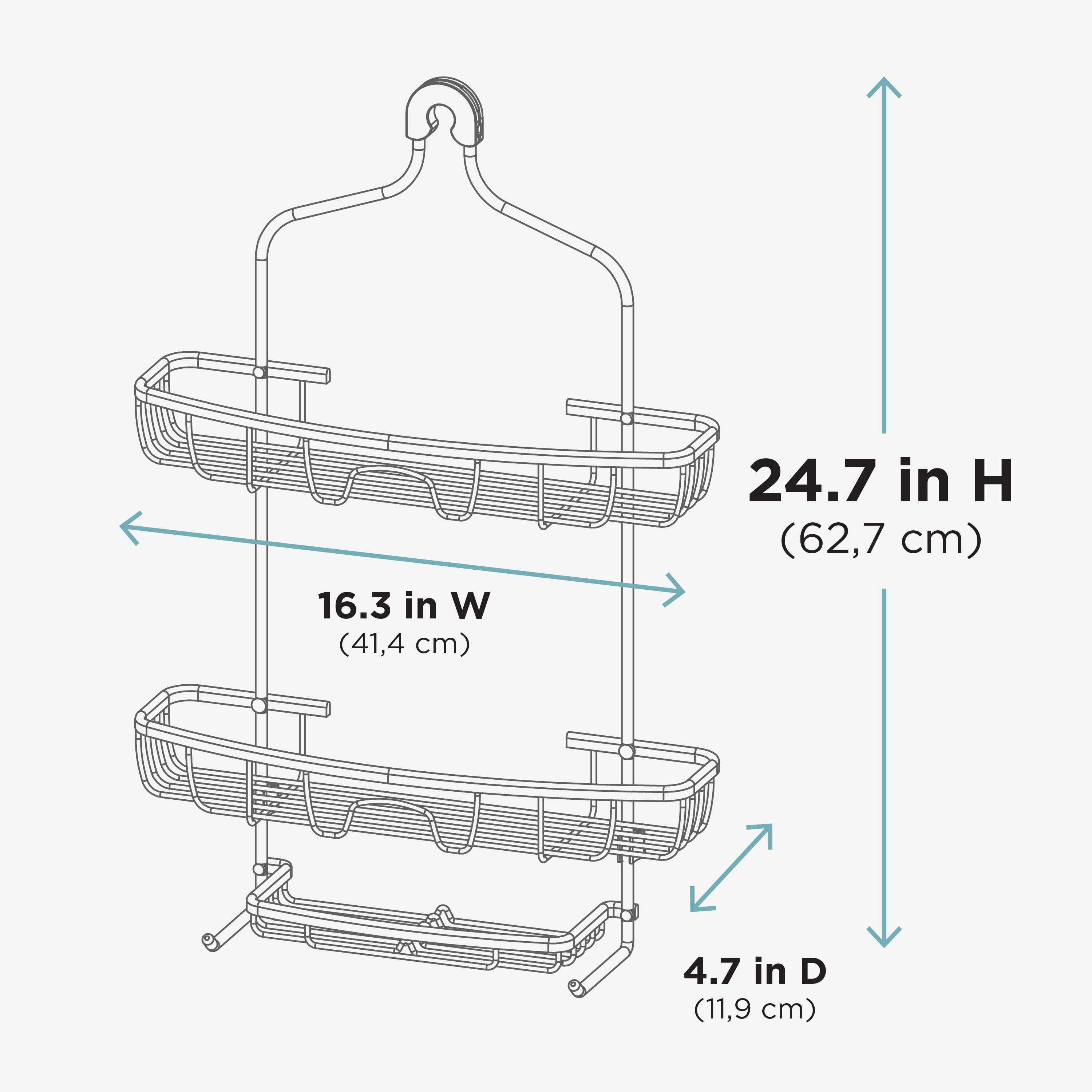 Zenna Home Extra Wide Hanging Over-the-Shower Caddy, Satin Chrome