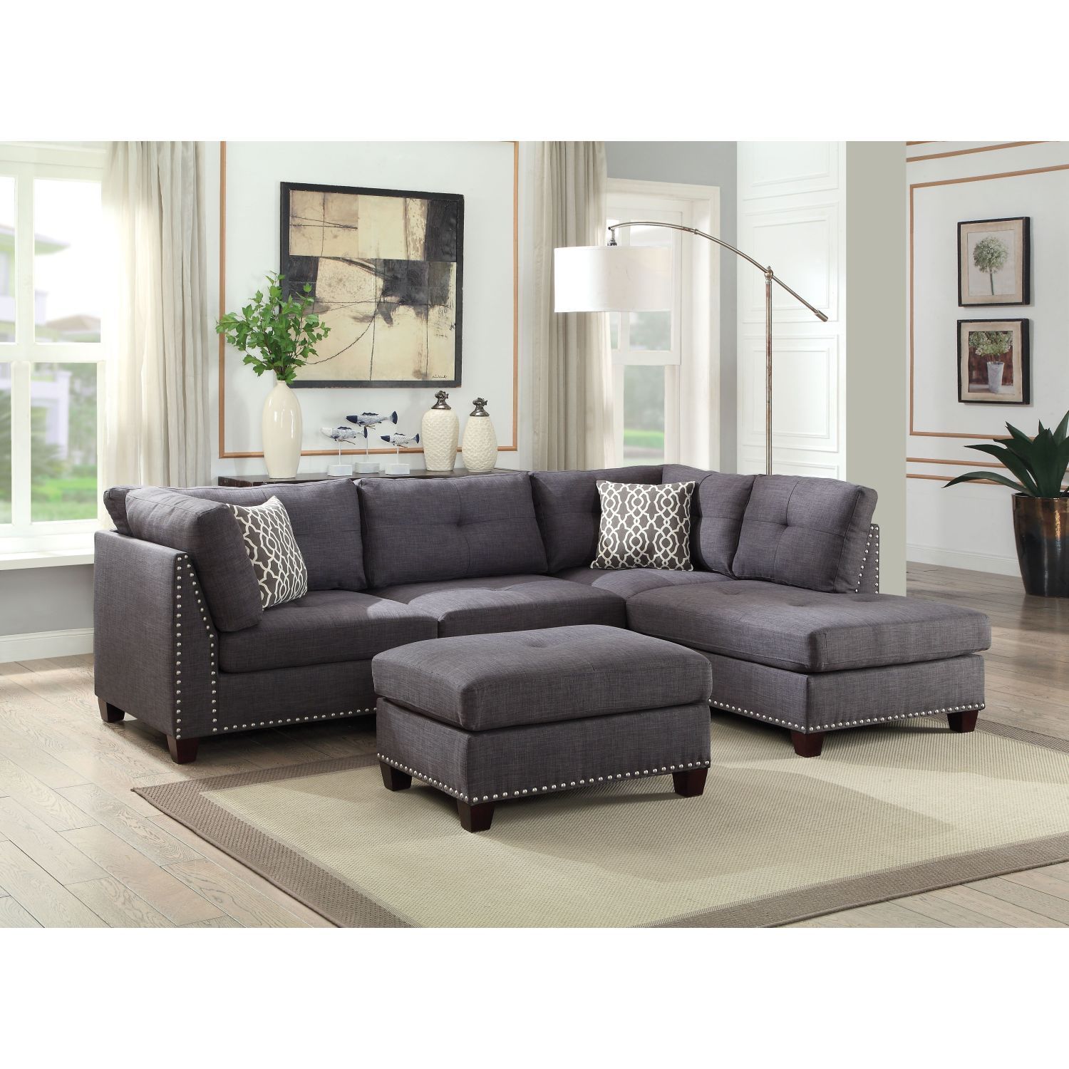 JASMODER 35-in Modern Dark Gray Linen Sofa at Lowes.com