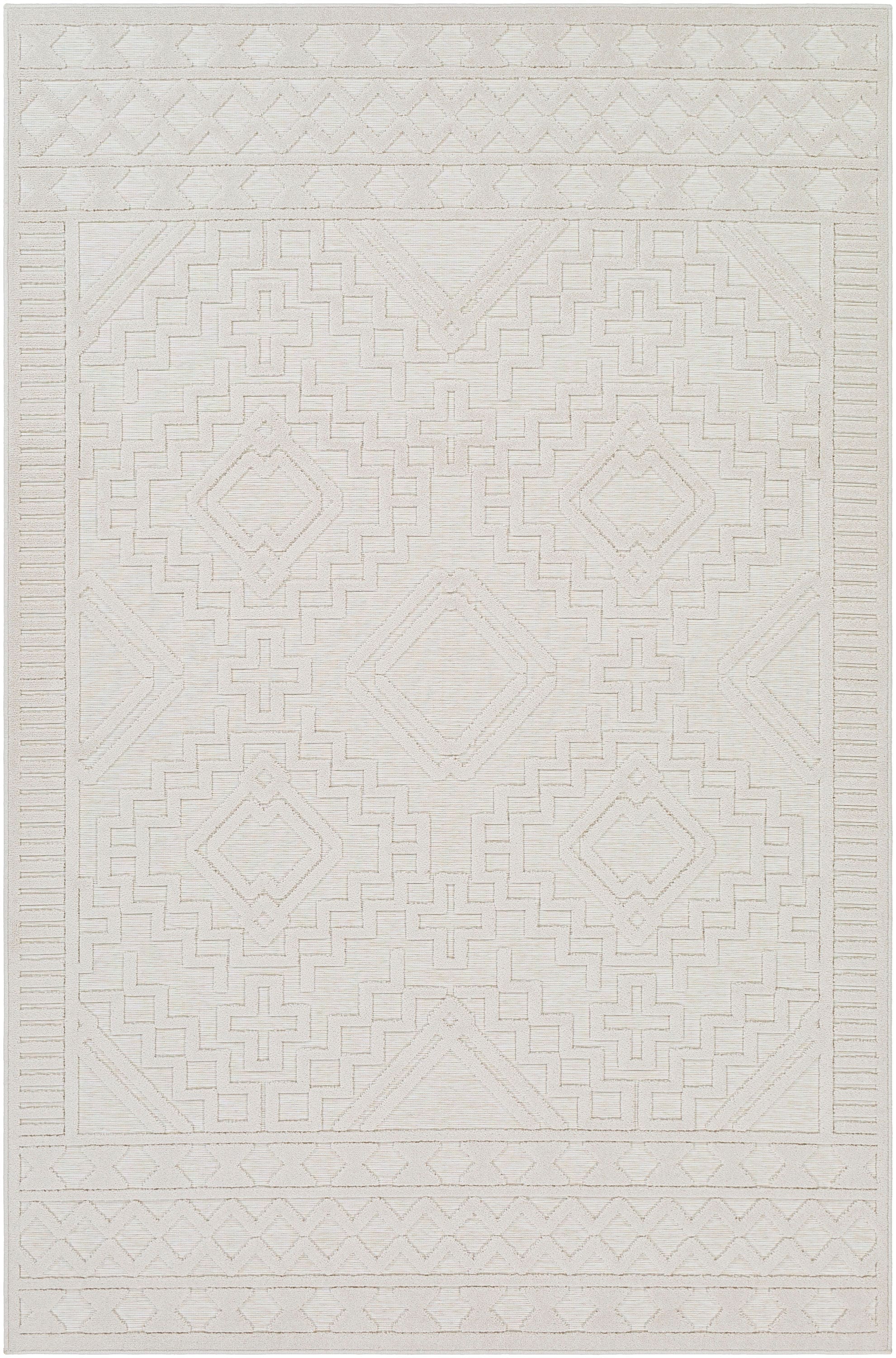 Ivory Geometric Easy-Care Synthetic Rug 5'3" x 7'3"