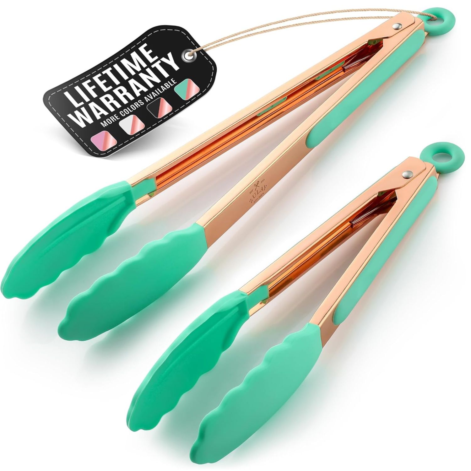 Zulay Kitchen Stainless Steel Kitchen Tongs Set of 2 9 Inch and 12 Inch Silicone Tip Locking Heat Resistant BBQ Cooking Tongs