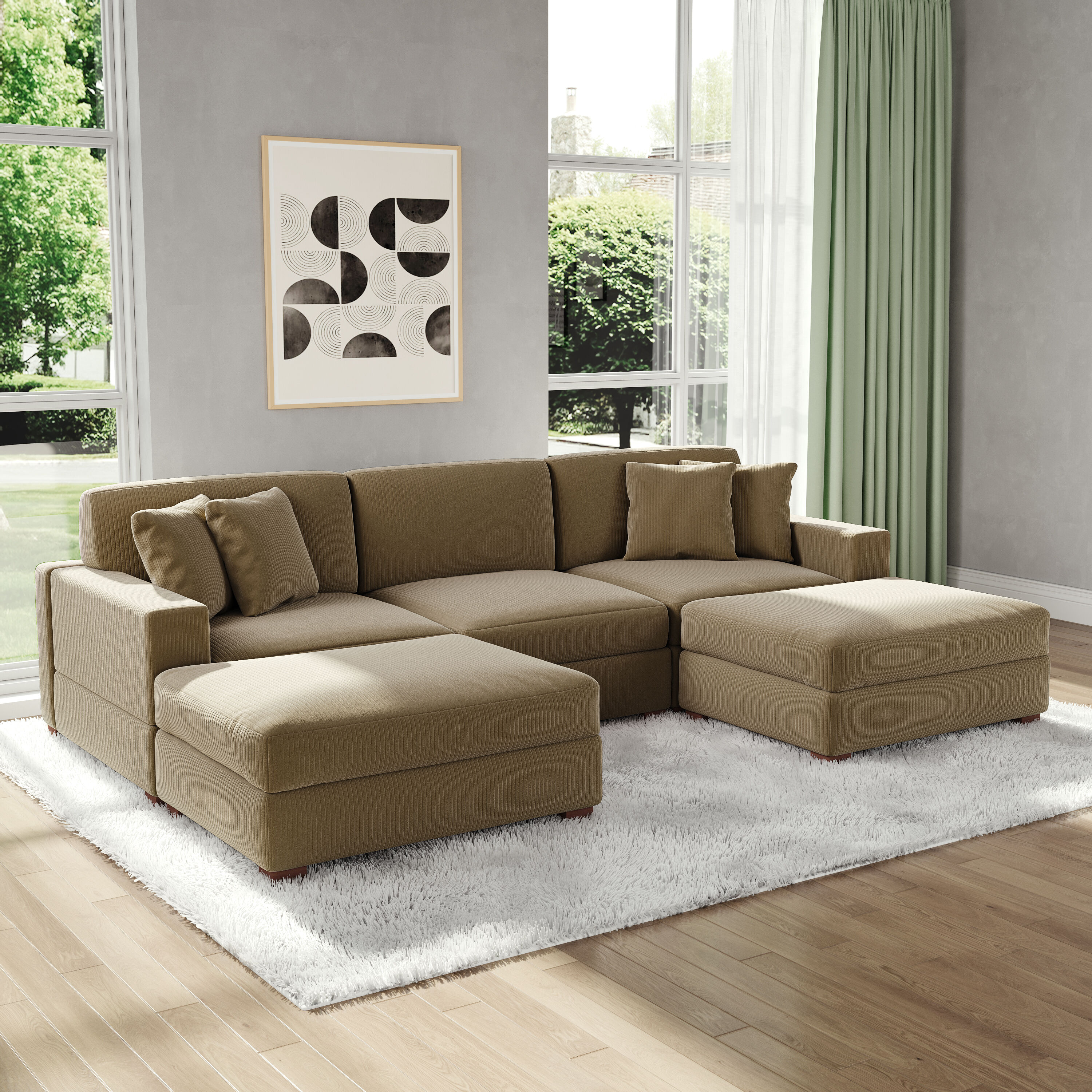Dreamsidea - 118 Inch U-Shaped Sectional Sofa Modular Sofa Corduroy Sofa Bed 5 Seat for Living R...