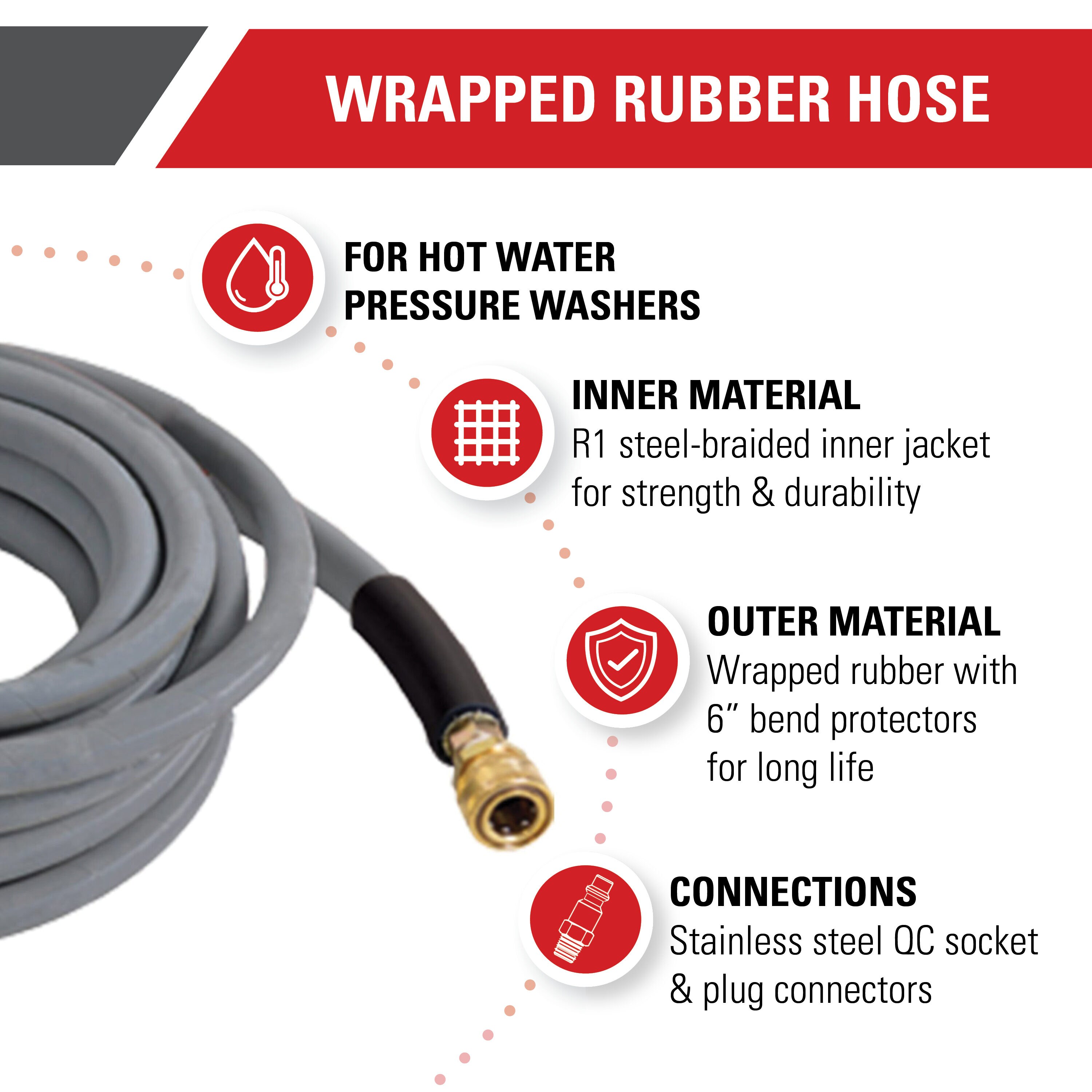 SIMPSON Wrapped Rubber 3/8-in x 50-ft Pressure Washer Hose in the