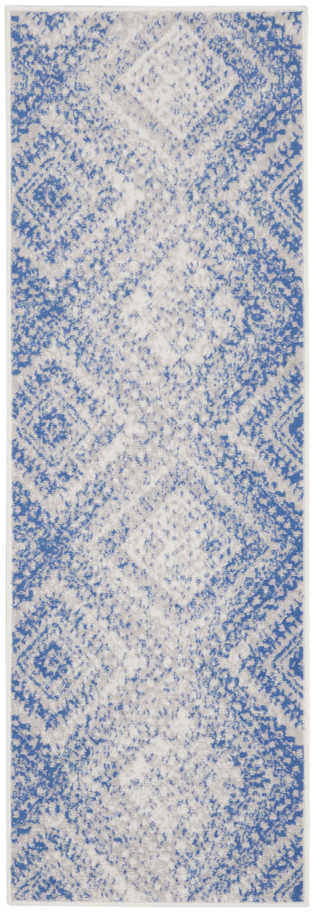 Blue Floral Synthetic 2' x 6' Runner Rug