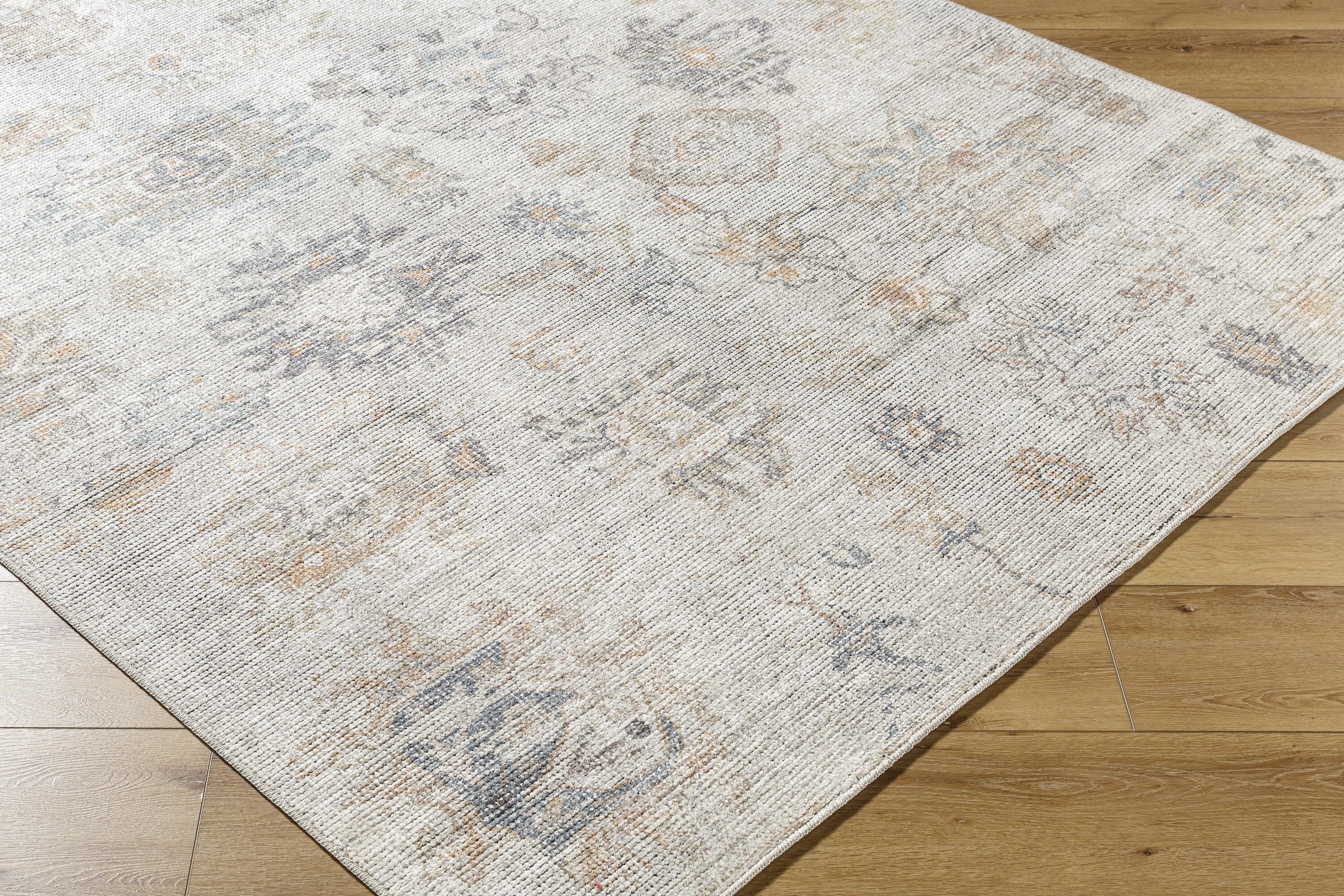 Light Gray Synthetic Hand-Knotted 5' x 7' Area Rug