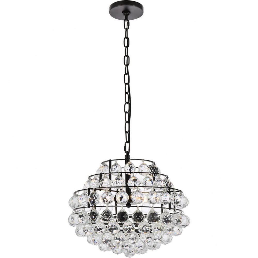 Elegant Lighting A-EL-1106D16BK Savannah 3 - Light Black Contemporary Incandescent Crystal And Iron Pendant Light