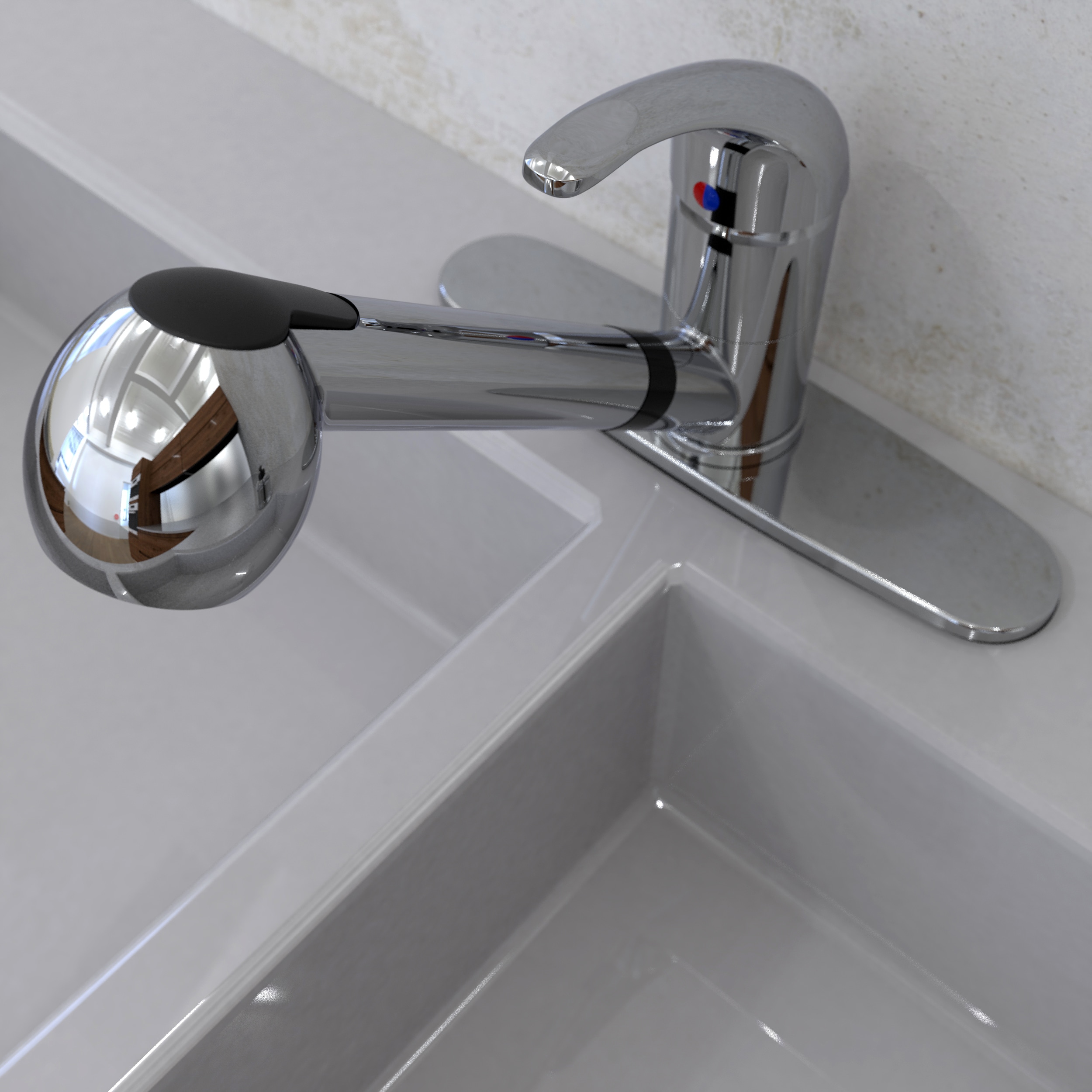 Polished Chrome Single Handle Pull-Out Kitchen Faucet with Sprayer