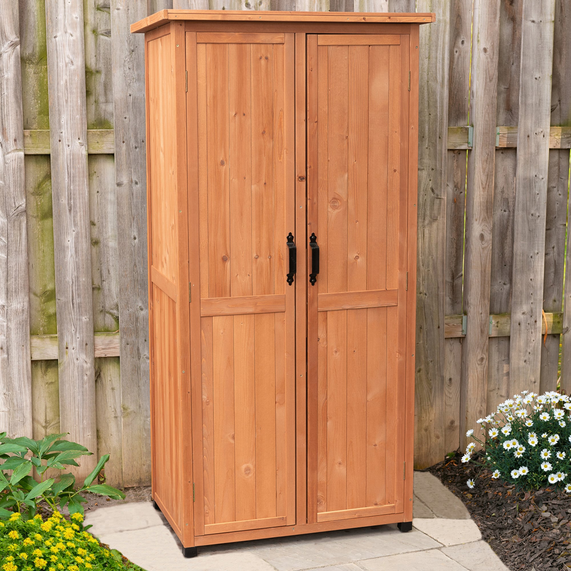 Wooden outdoor garden cabinet utility storage tools XXL shelf box shed flat roof 