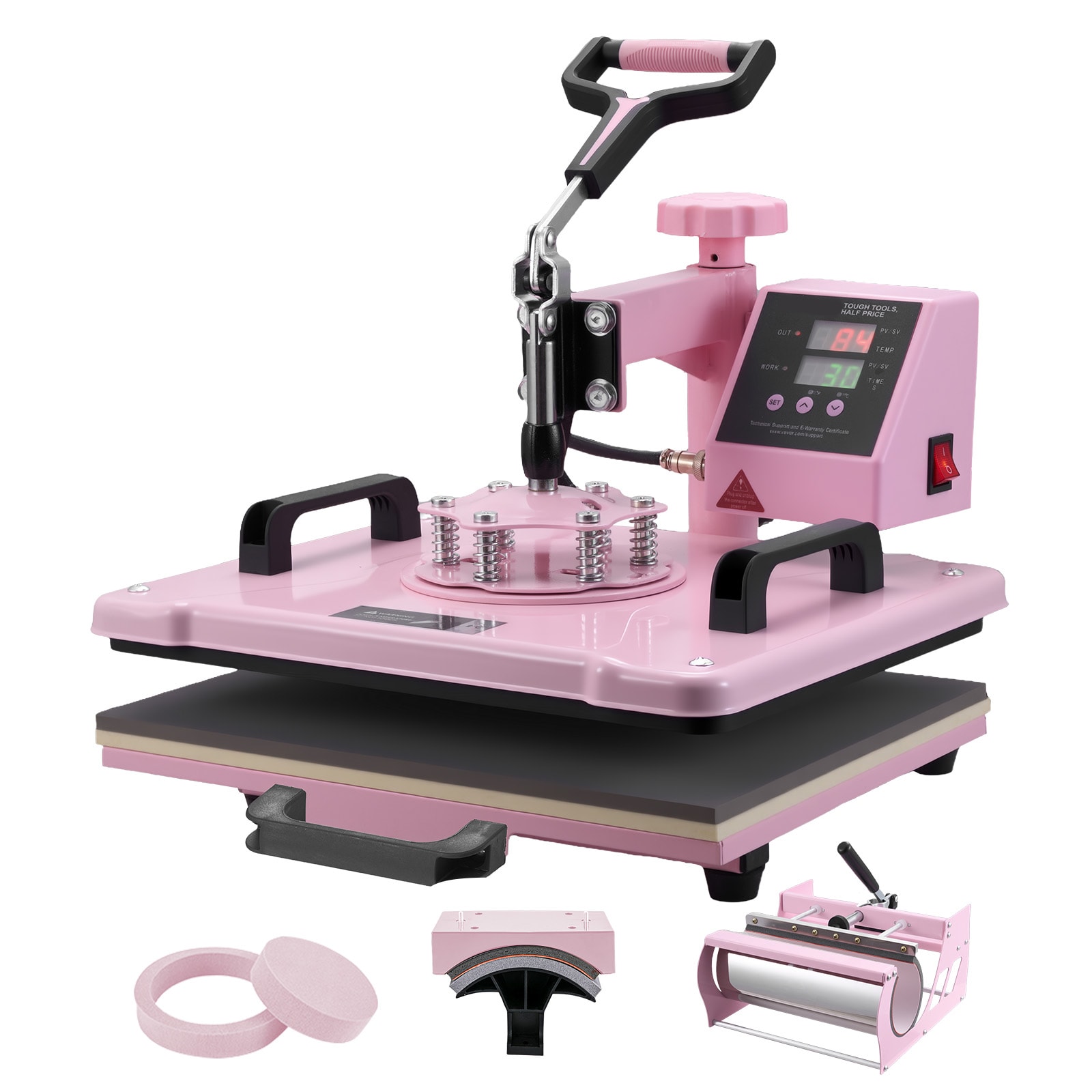 GIVIMO 12-in by 15-in 1150-W Heat Press Machine 5-in-1 Swing Away T-Shirt Press with 30-oz Tumbler Press in Pink Finish for Crafting #LW038GIVSS425