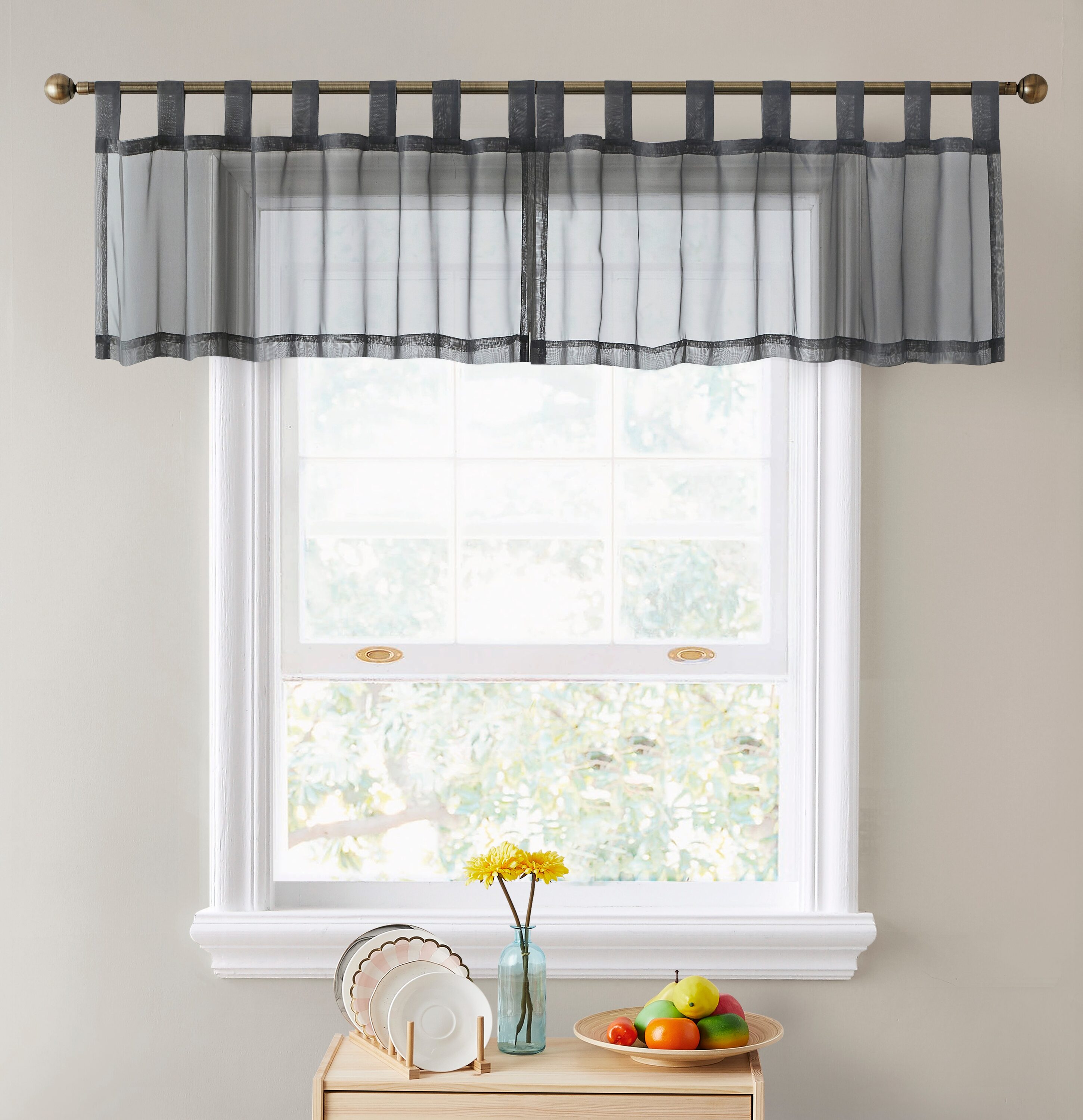 HLC.me SHR-TBTP-GRY18 18-Inches Charcoal Grey Semi-sheer Rod pocket Curtain panel pair