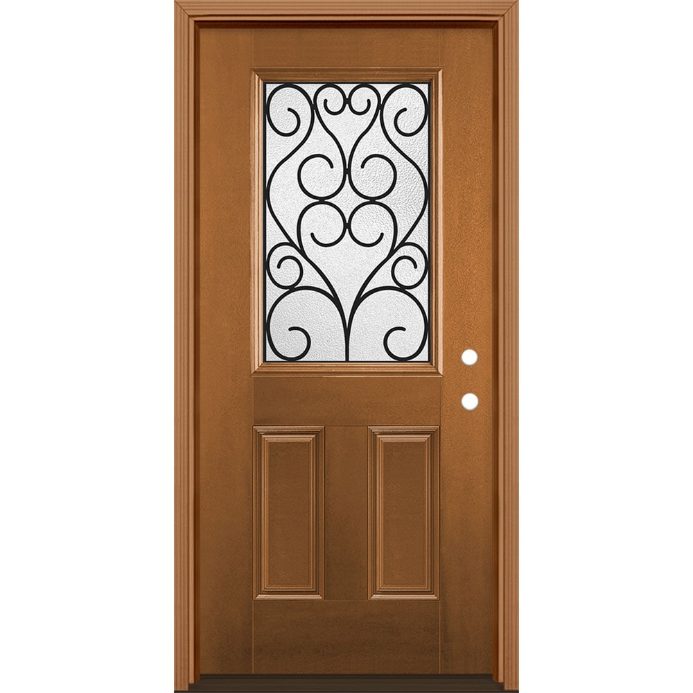 Masonite 3420699 Iron Springs 36-in x 80-in x 4-9/16-in Fiberglass Half lite Left-hand inswing Woodhaven Stained Prehung Front Door with Brickmould Insulating core